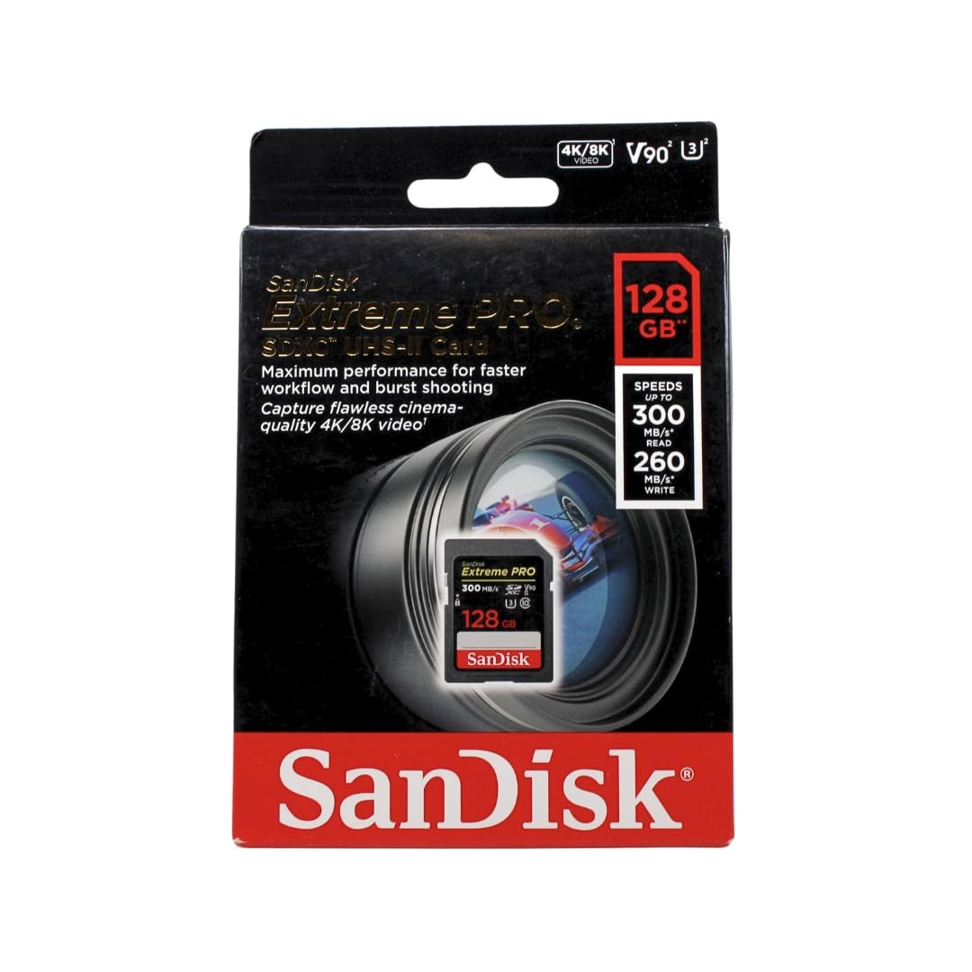 128GB Black Flash Memory Card 8K 4K Full HD Waterproof Shockproof UHS-II V90