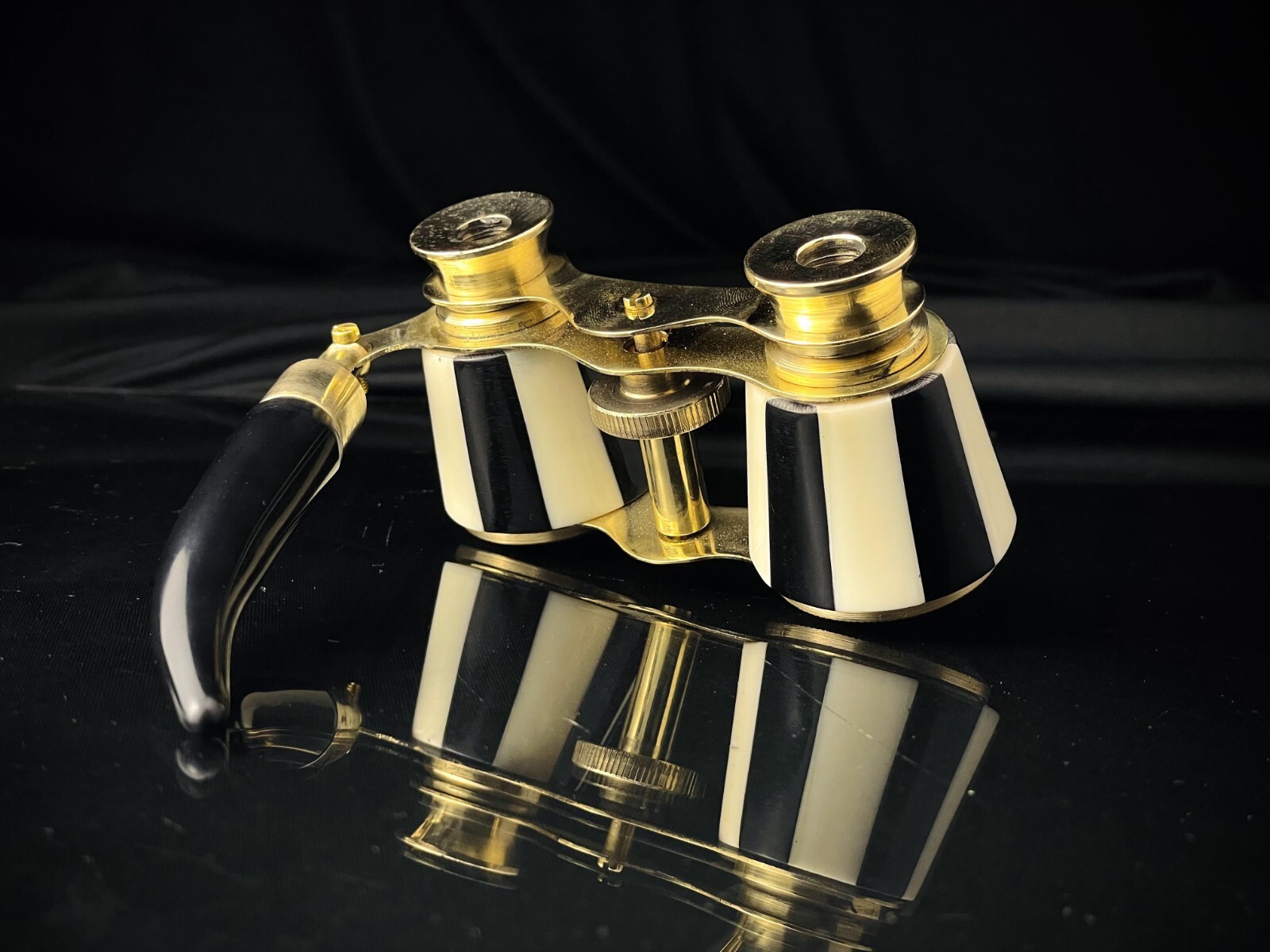 Black Mother of Pearl Opera glasses with handle Brass Binocular Christmas Gifts