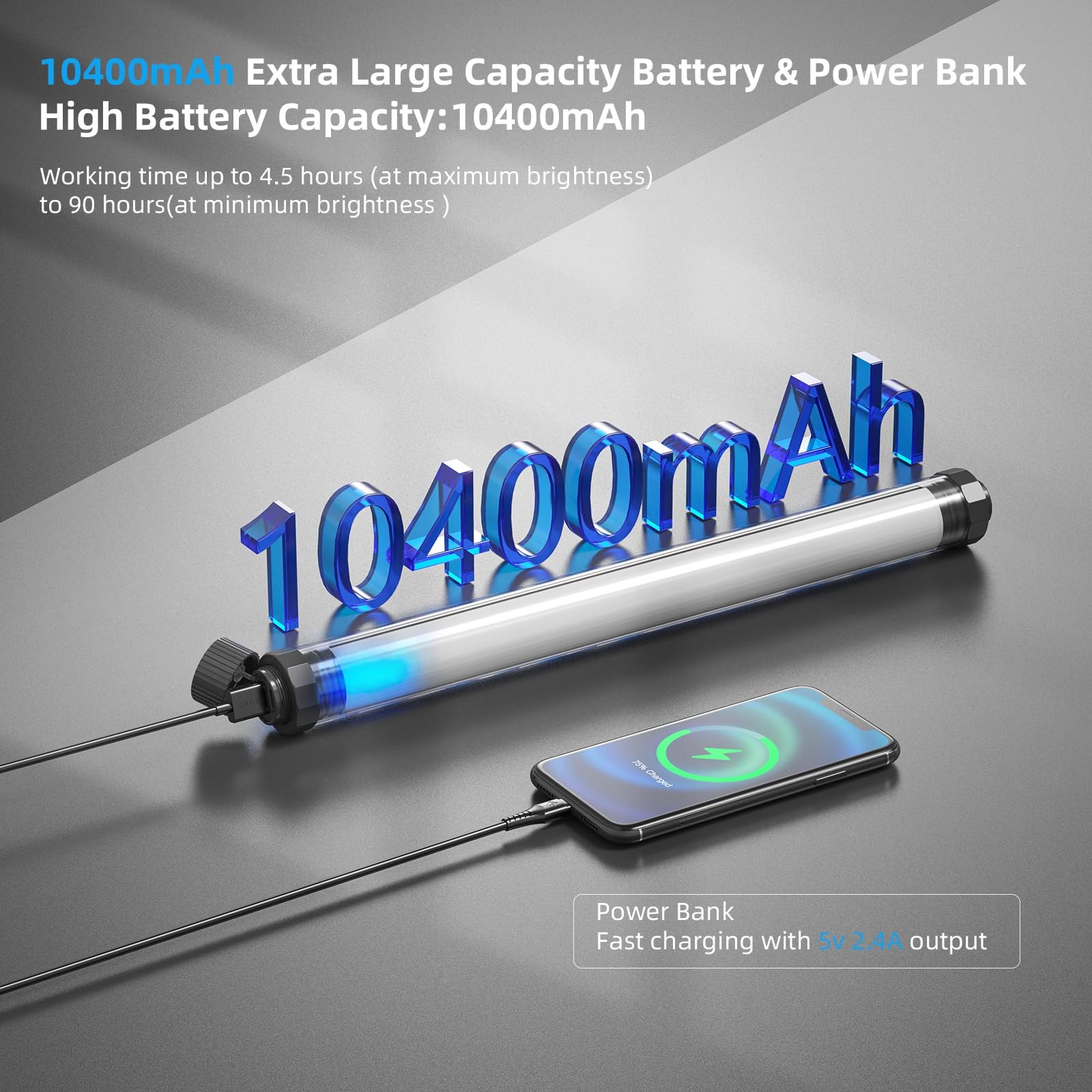 RGB LED Photography Light 10400mAh Battery Powered Tube Light Waterproof IP68…