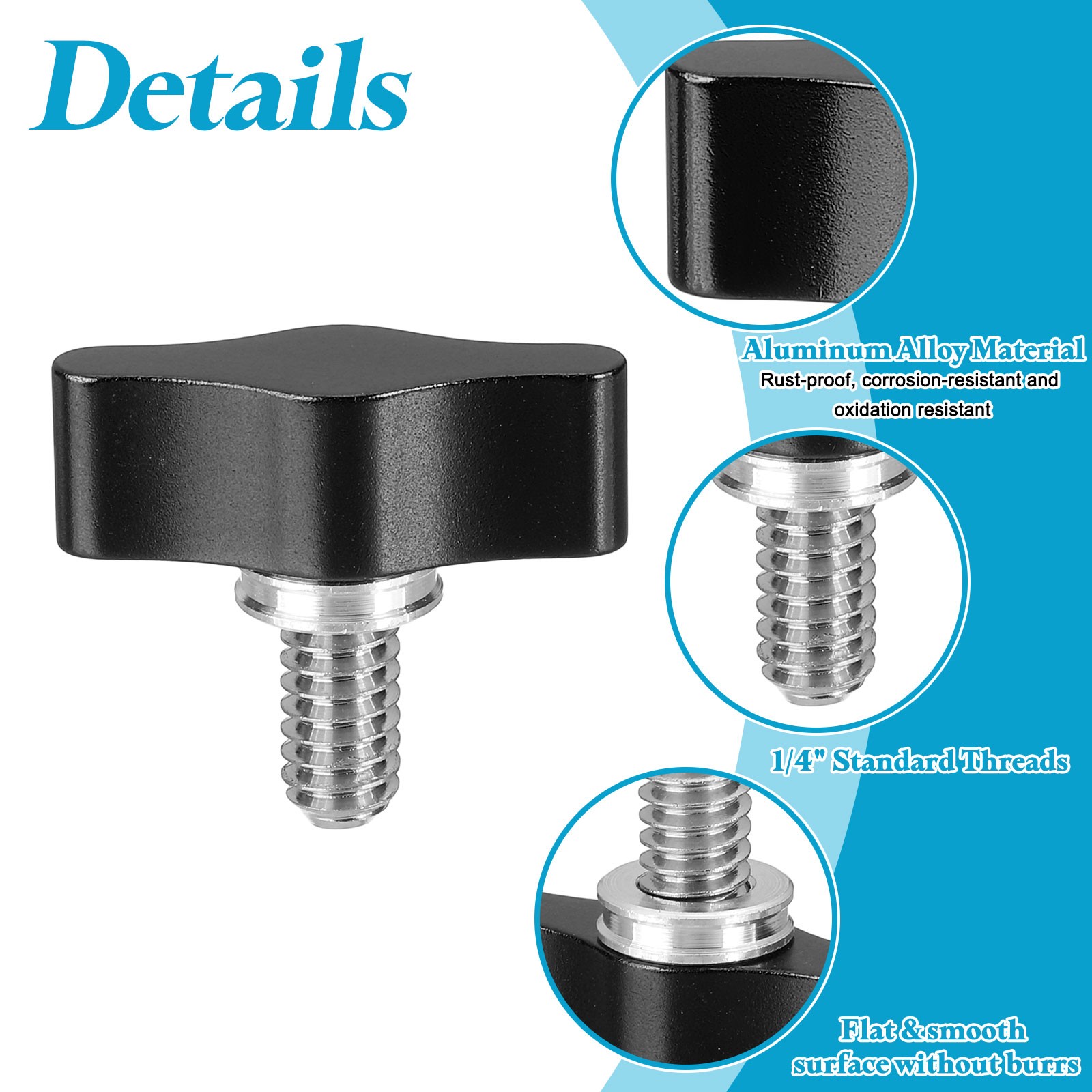 Clamping Screw Knob 1/4″ x 0.98″, 2Pcs Aluminum Alloy Camera Thumb Screws, Black
