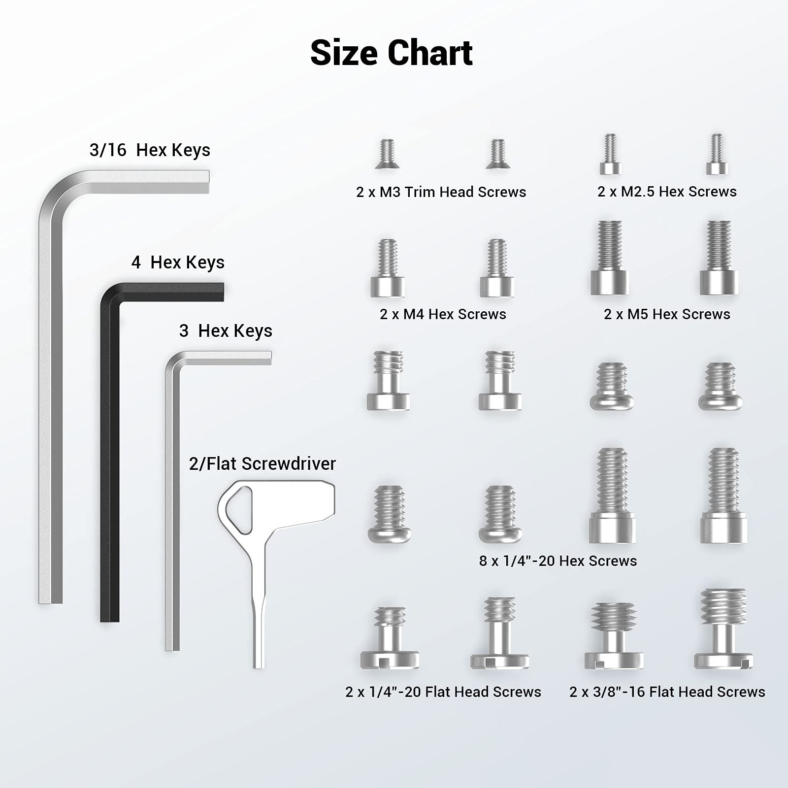 20Pcs Screws and Hex Key Storage Plate with 1/4″-20 3/8″-16 M2.5 M3 M5 Stainl…