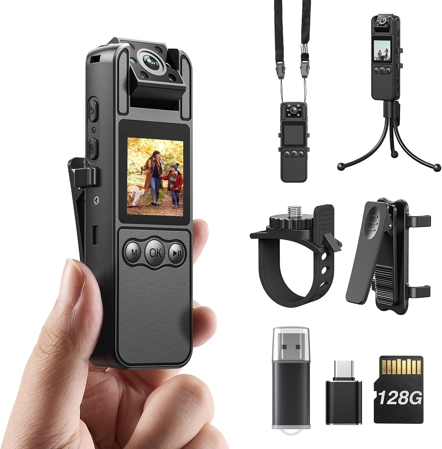 Body Camera 4K 128GB 180 Rotating Lens Night Vision Z11 Audio Video Recording