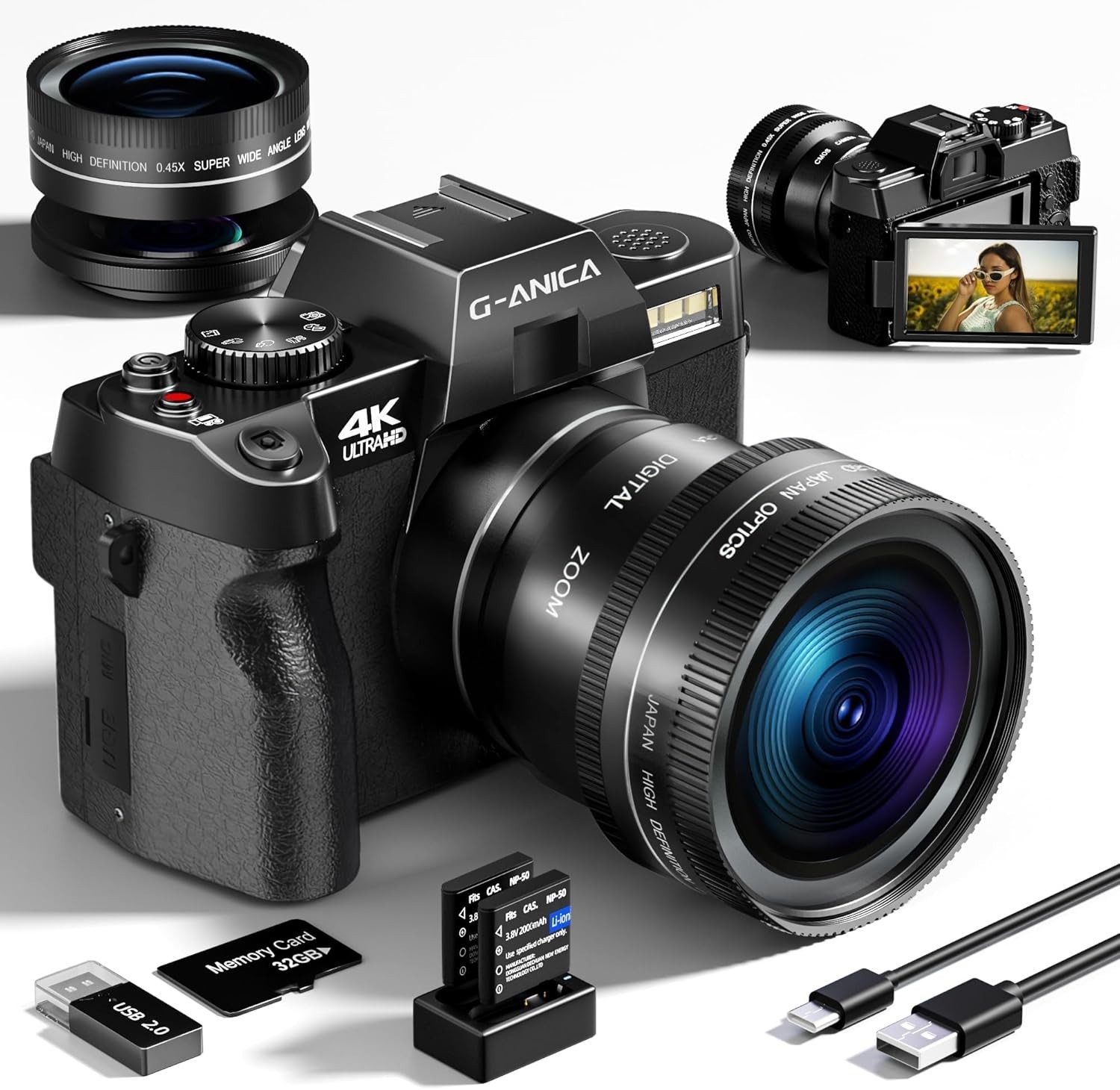 Digital Camera 4K 48MP 16X Compact Video Camera With Wide Angle Lens for Youtube