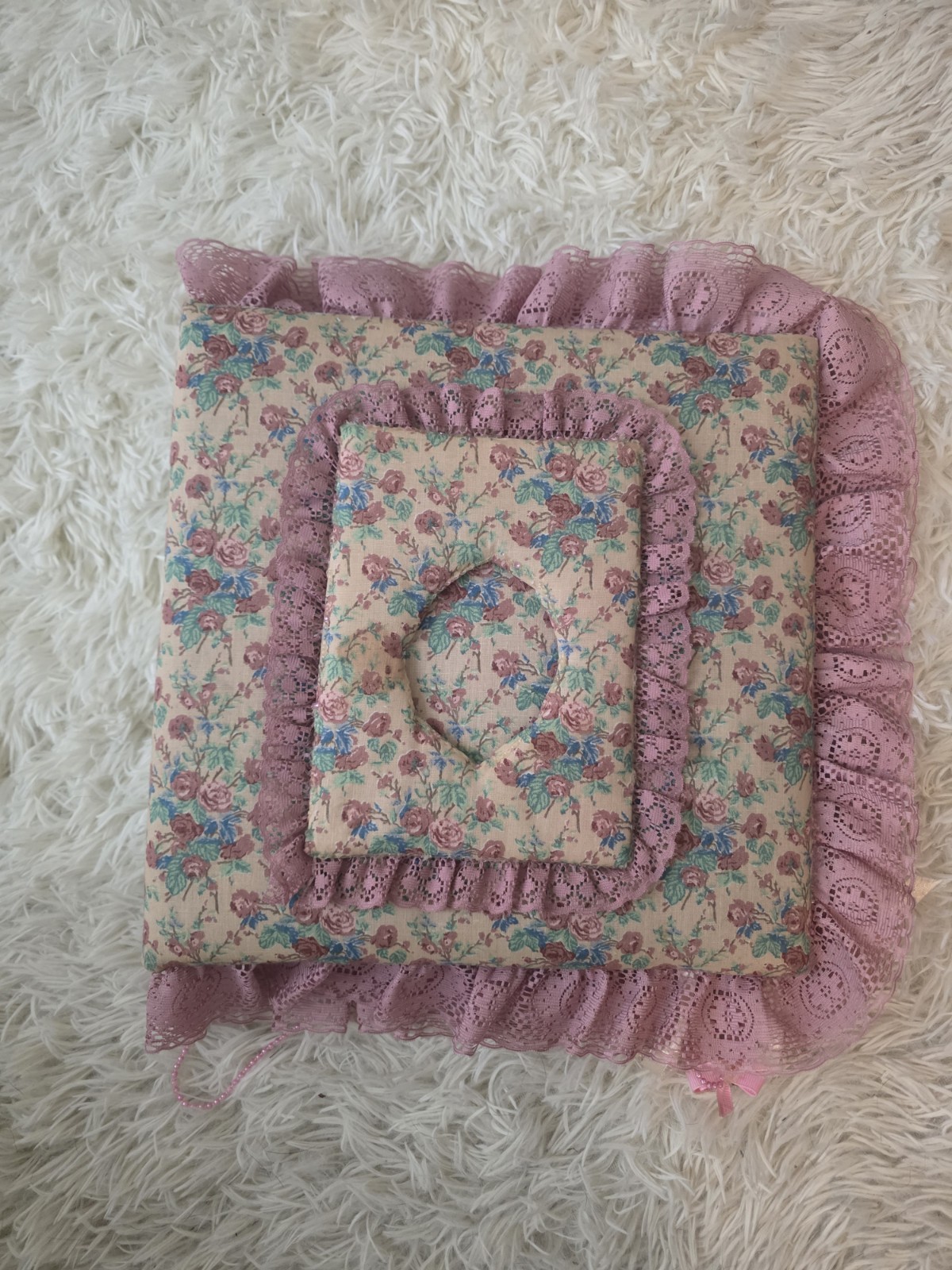 Vintage Fabric Slip-In Photo Album 3-Ring Binder 4×6 A4 Pink Lace Trim