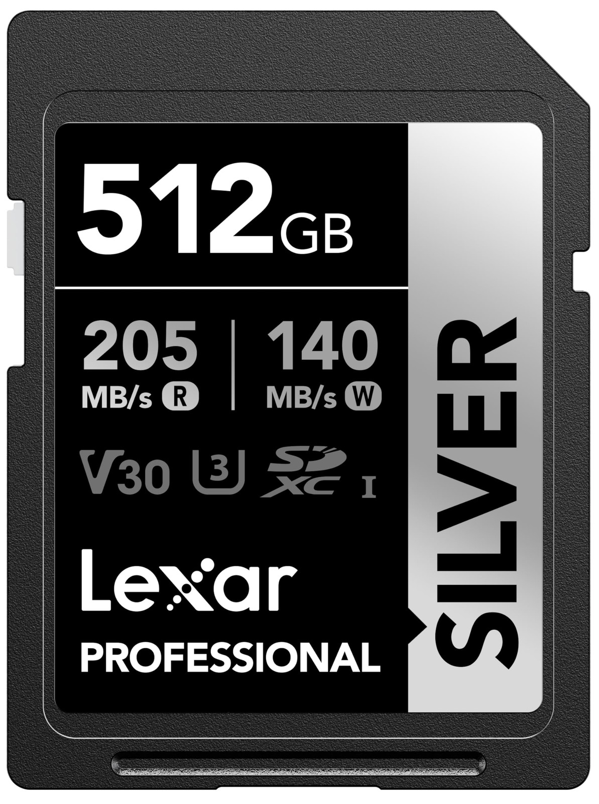 Lexar 512GB Professional Silver SD Card, UHS-I, C10, U3, V30, 512GB, silver