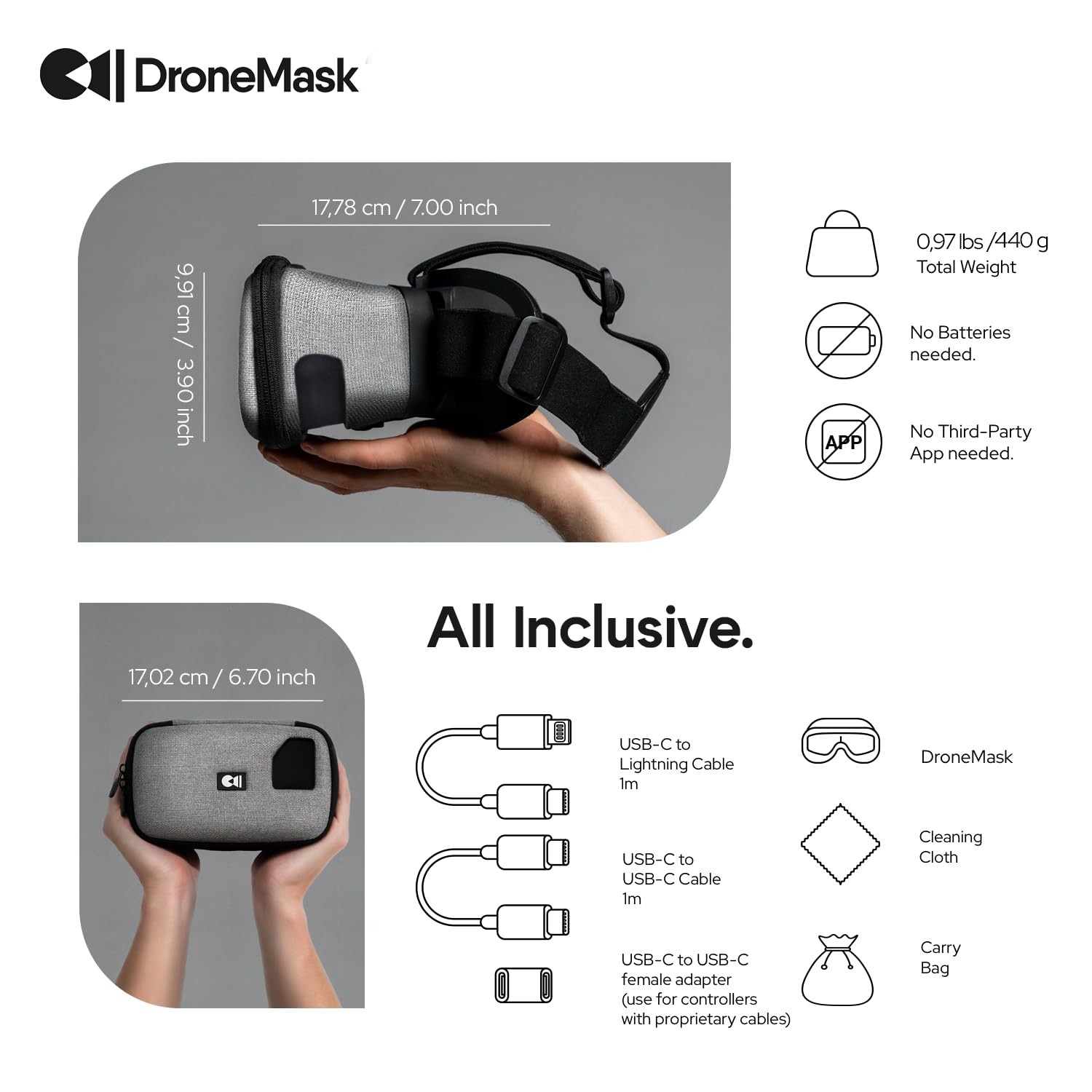 DroneMask 2 | FPV Goggles for All Camera Drones | Unibody Lens | HD FPV Goggles