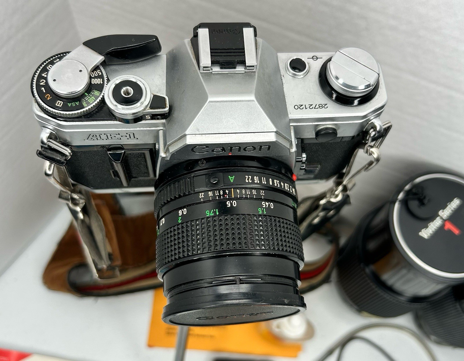 Canon AE-1 35mm SLR Film Camera w/FD 50mm f1.8 Lens w/EXTRAS -USED/WORKS
