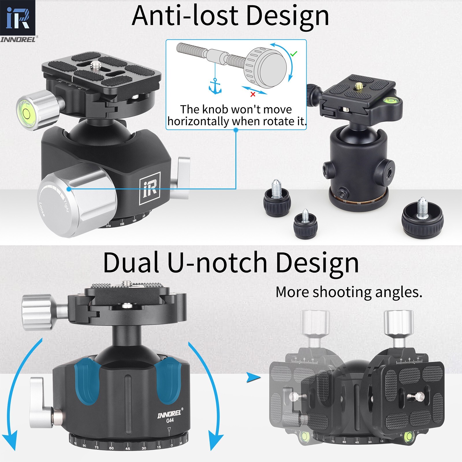 INNOREL Low Profile Tripod Ball Head Professional Camera Ballhead 55lb Load G44