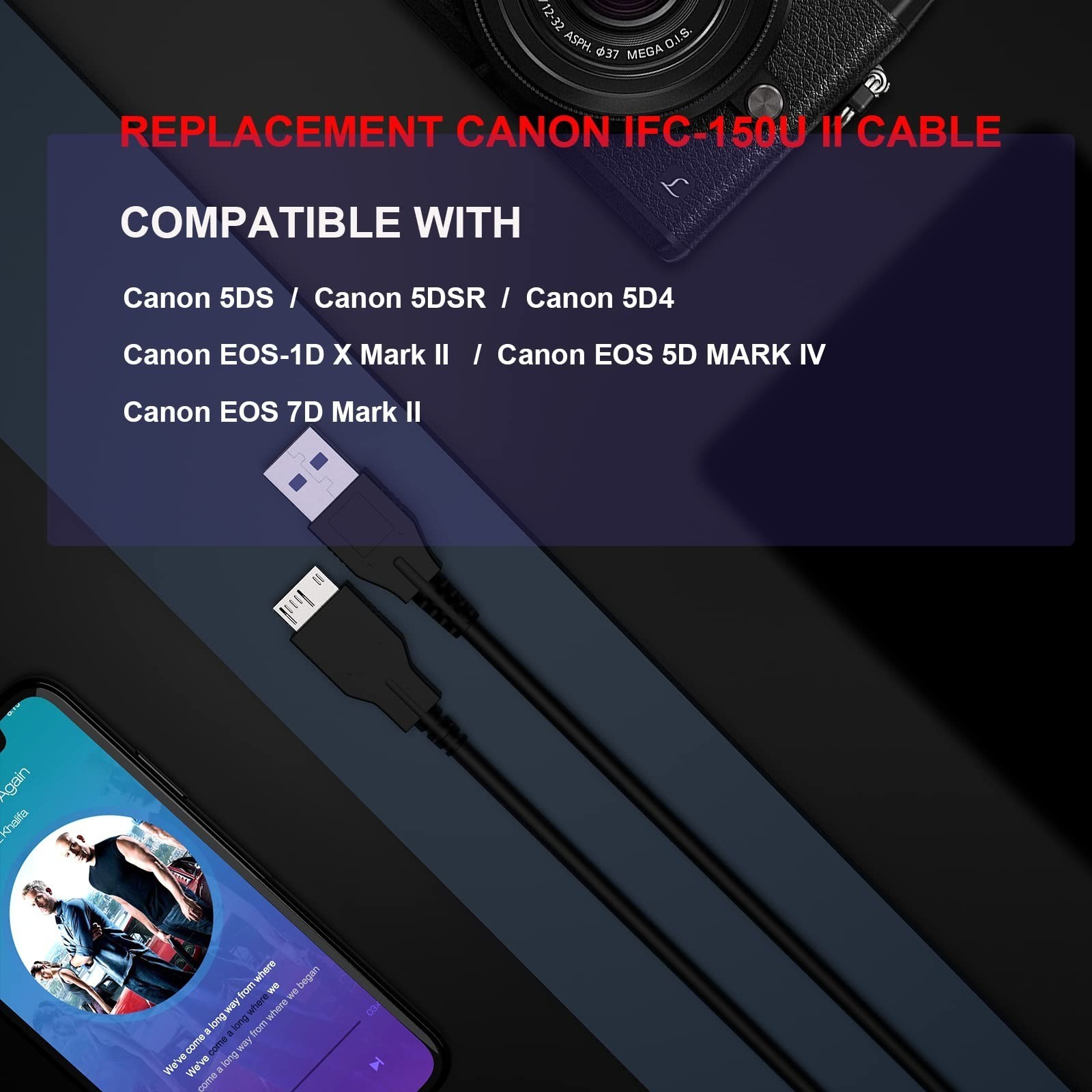 Koffmon UC-E22 USB 3.0 Camera Cable for Nikon & Canon DSLR – 4ft