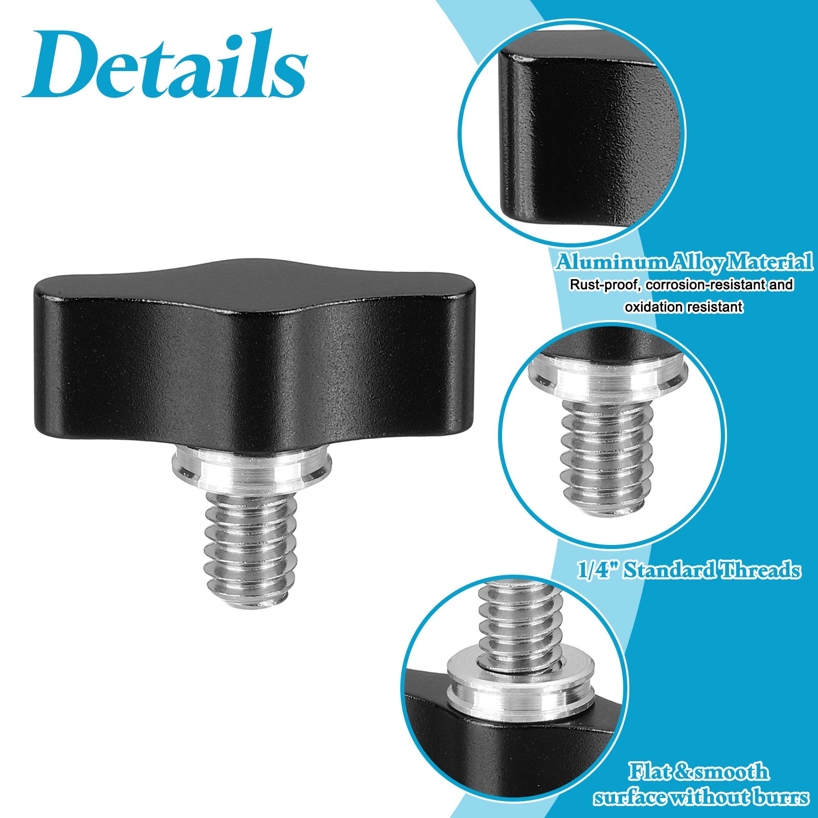 Clamping Screw Knob 1/4″ x 0.87″, 2Pcs Aluminum Alloy Camera Thumb Screws, Black