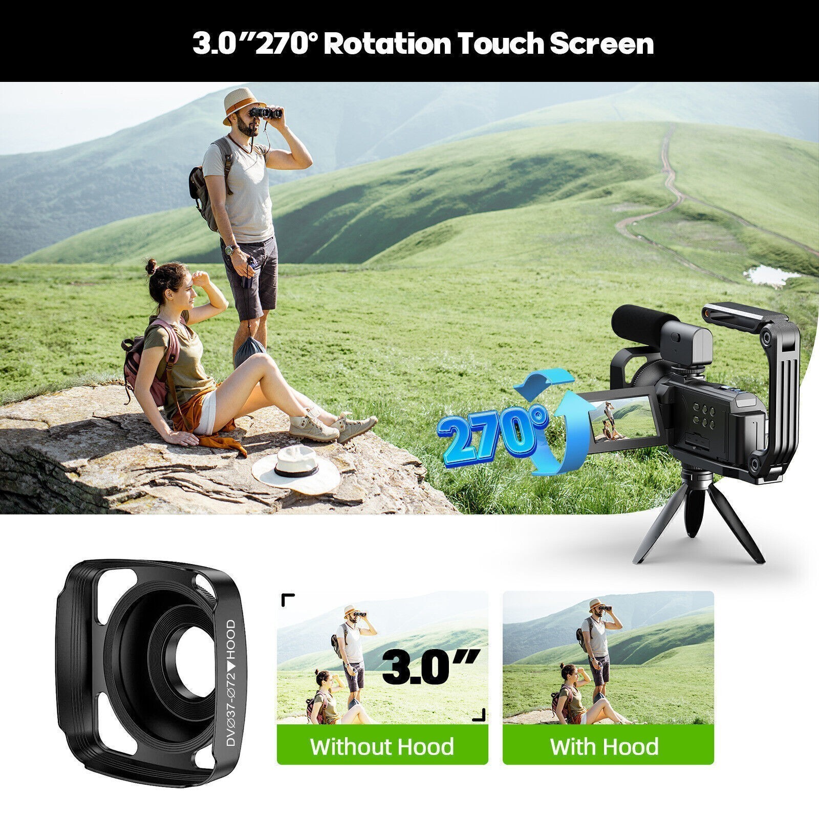 5K Camcorder Video Camera with Dual Lens WiFi IR Night Vision w/64GB,Mic,Tripod