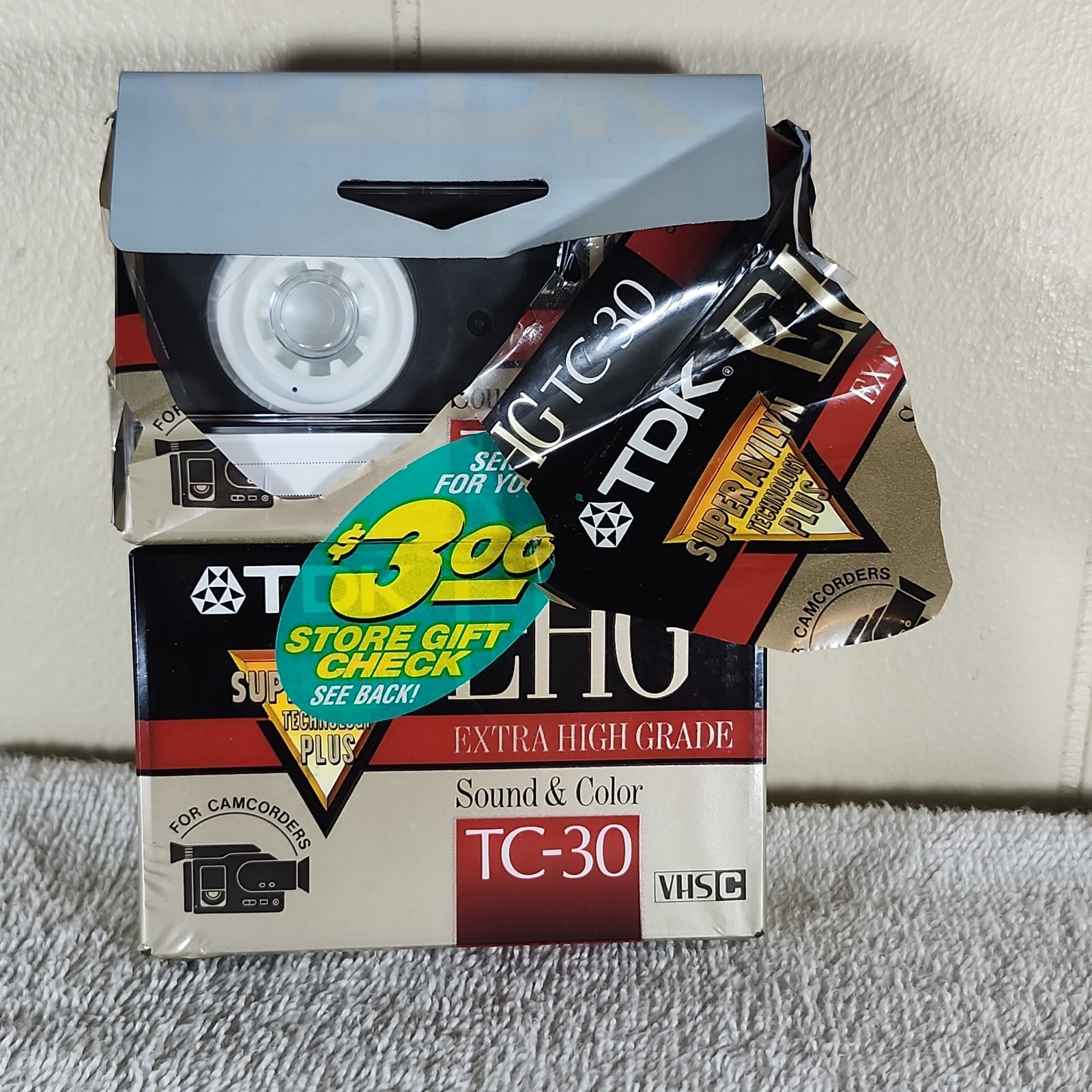 2 TDK Camcorder Cassettes Blank Video Tape E-HG TC-30 1 New Sealed 1 New Opened