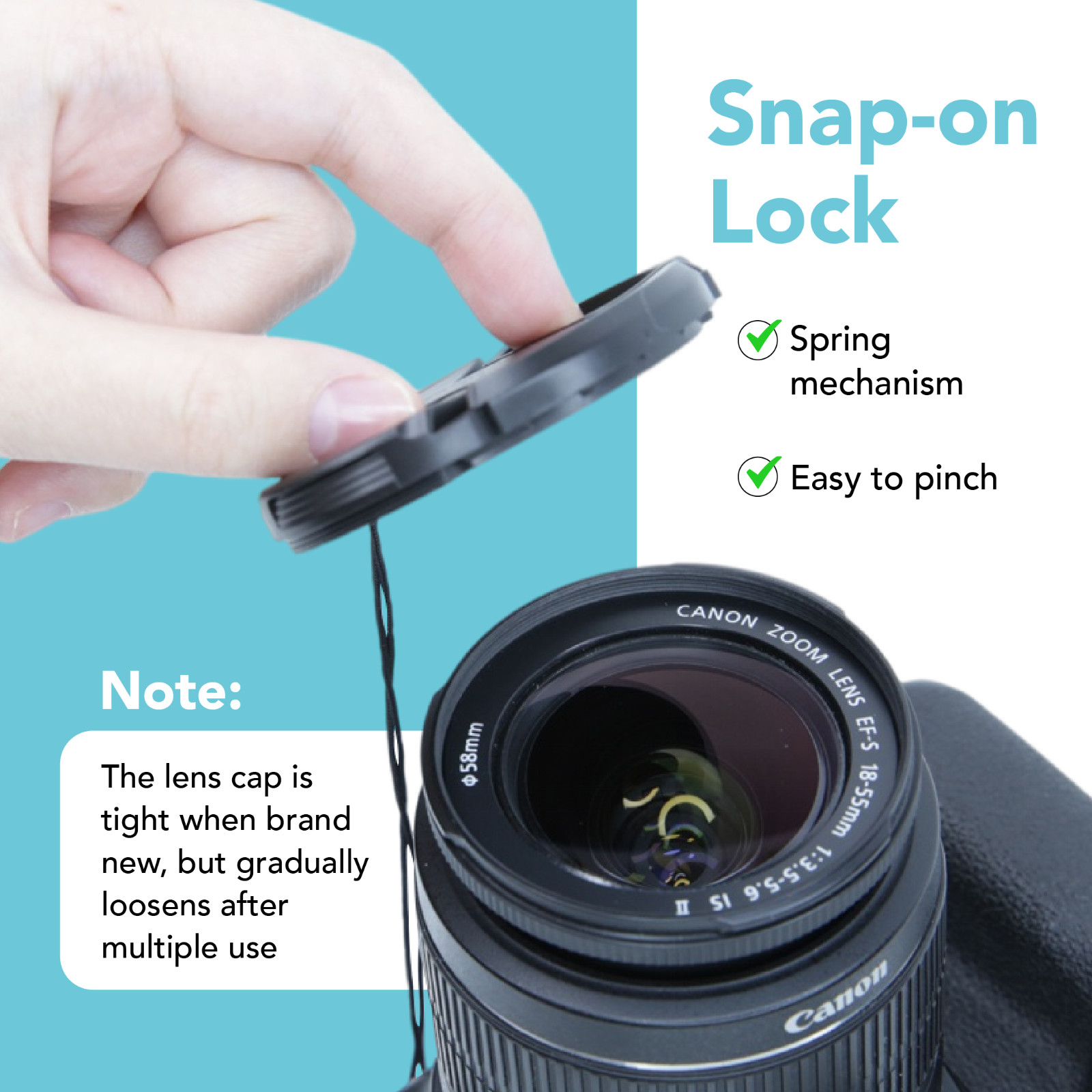 Center Pinch Snap-On Front Lens Cap Cover + Anti Lost String f DSLR Camera x2
