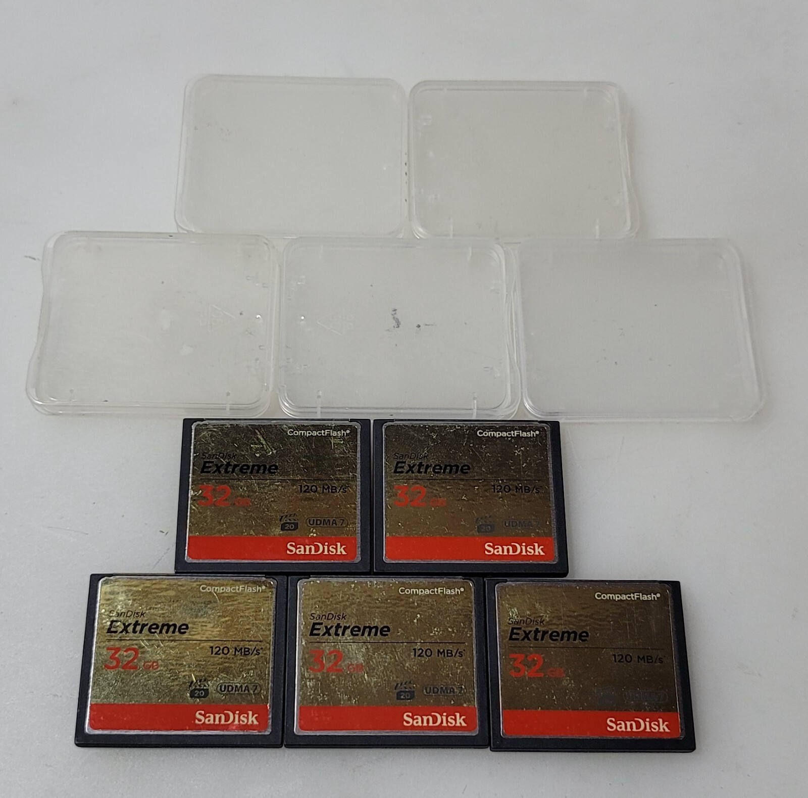 Lot of 5 SanDisk Extreme 32GB Compact Flash CF 120MB/s Gold