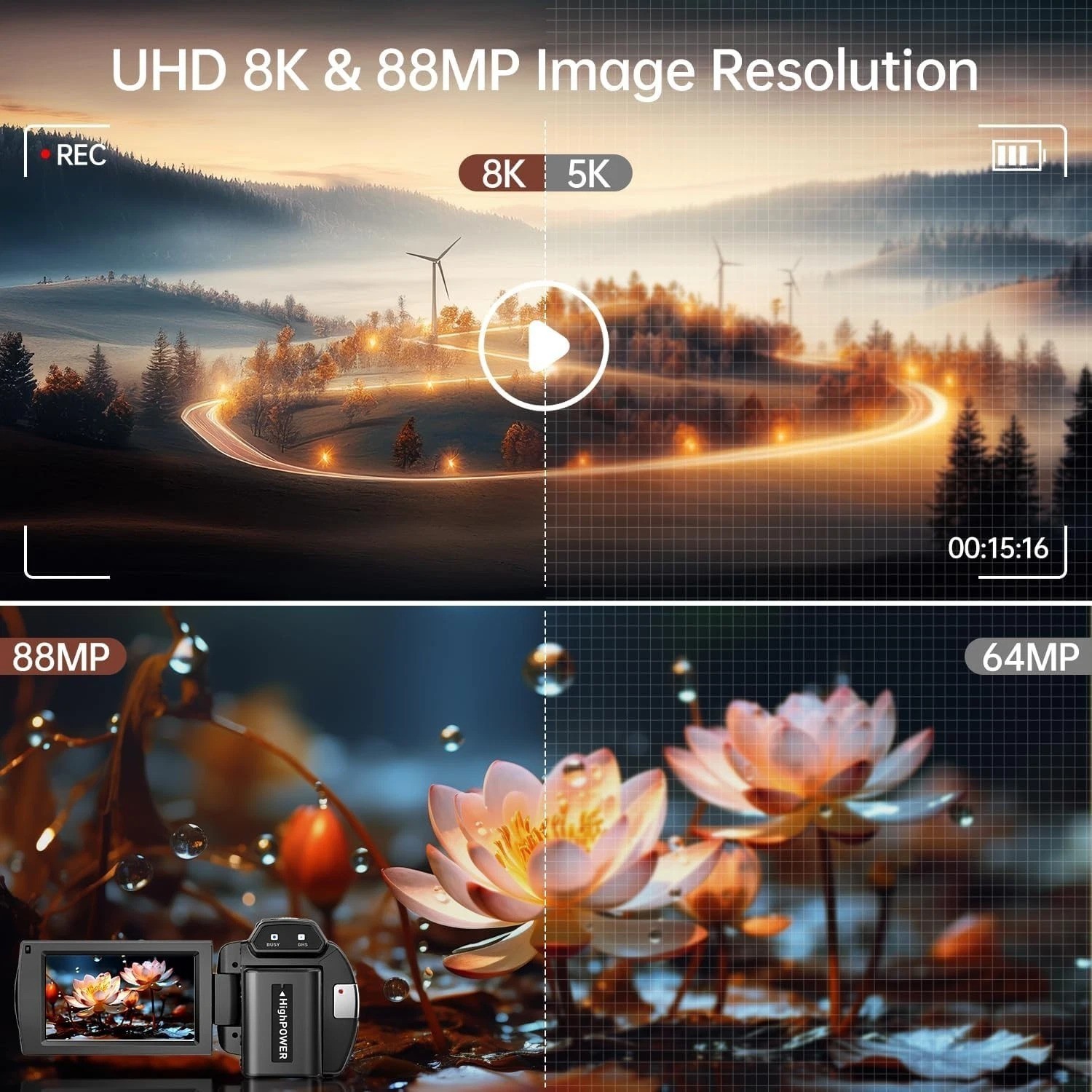 8K Video Camera Camcorder 88MP UHD WiFi Vlogging Cameras for YouTube 18X Digi…