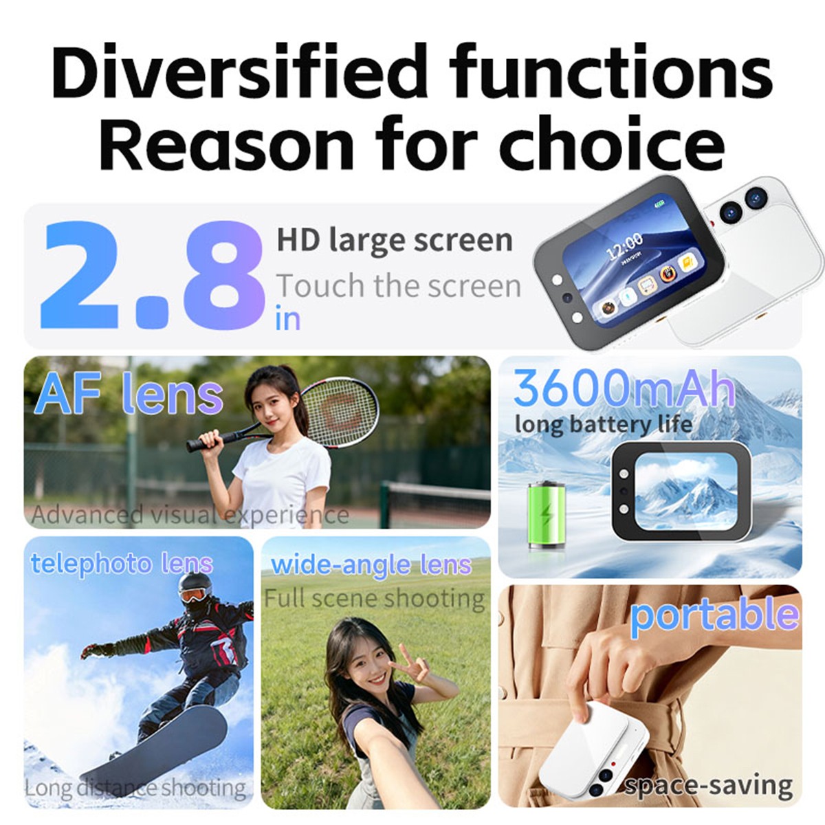 Slider Touch Screen Digital 4K Camera 2.8″ CCD HD Video Recording 64MP Music MP4
