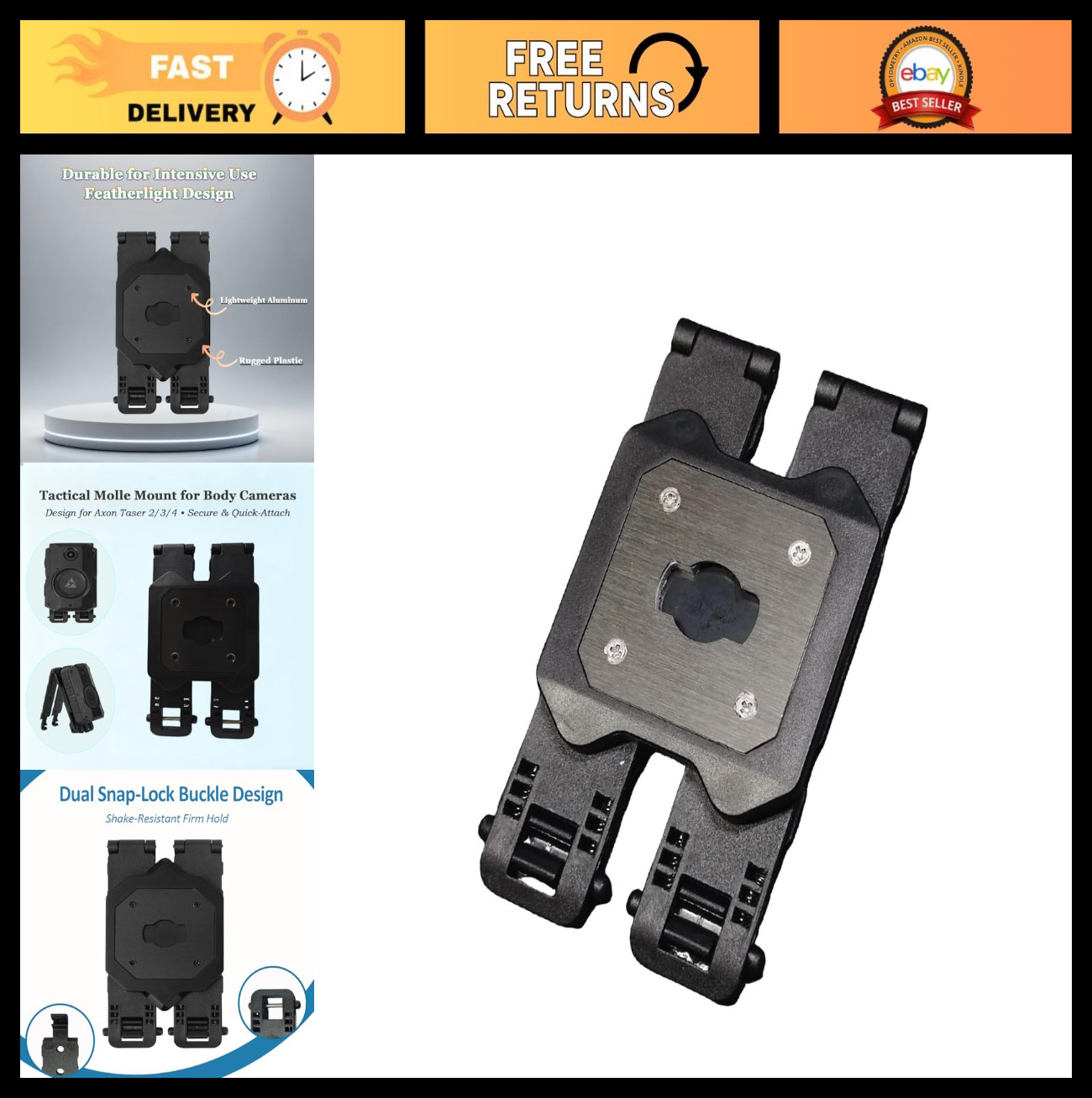 Camera Mount for Axon Body Cameras 2/3/4 – Lightweight Aluminum, Dual Uniform Us