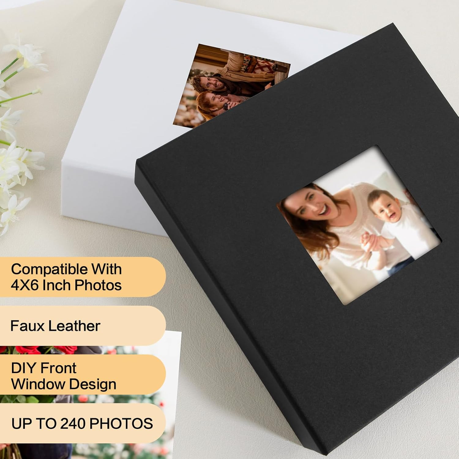 4×6 Photo Album Holds 240 Pictures Leather Cover Memo Book Family Memory Black