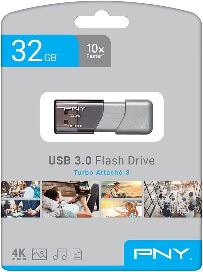 32G PNY Turbo Attache Flash Drive P-FD32TBOP-GE 3.0 USB Drive, Thumb Drive