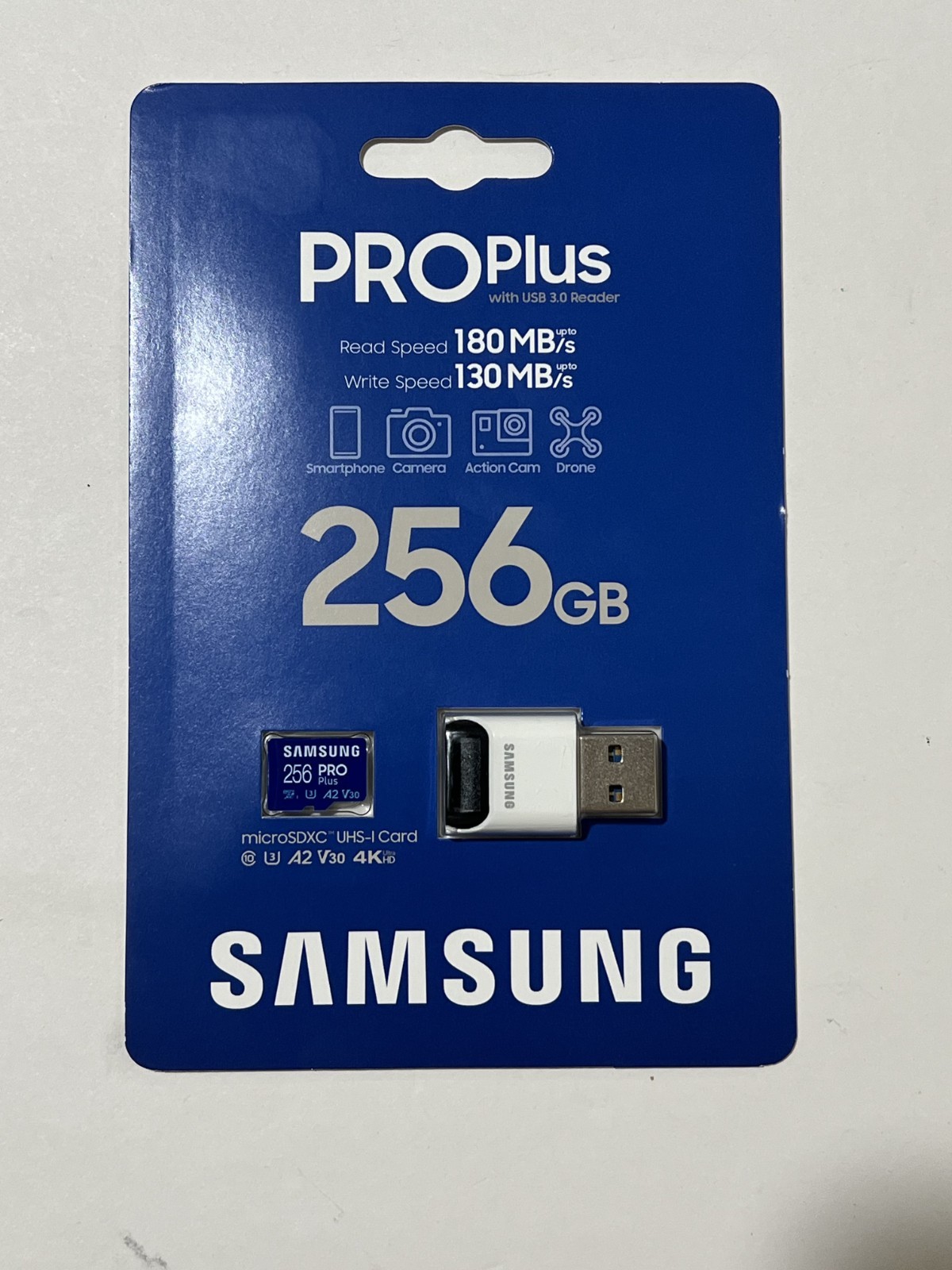 New Samsung PRO Plus 256GB microSDXC Memory Card w/ USB 3.0 Reader MB-MD256SB/AM