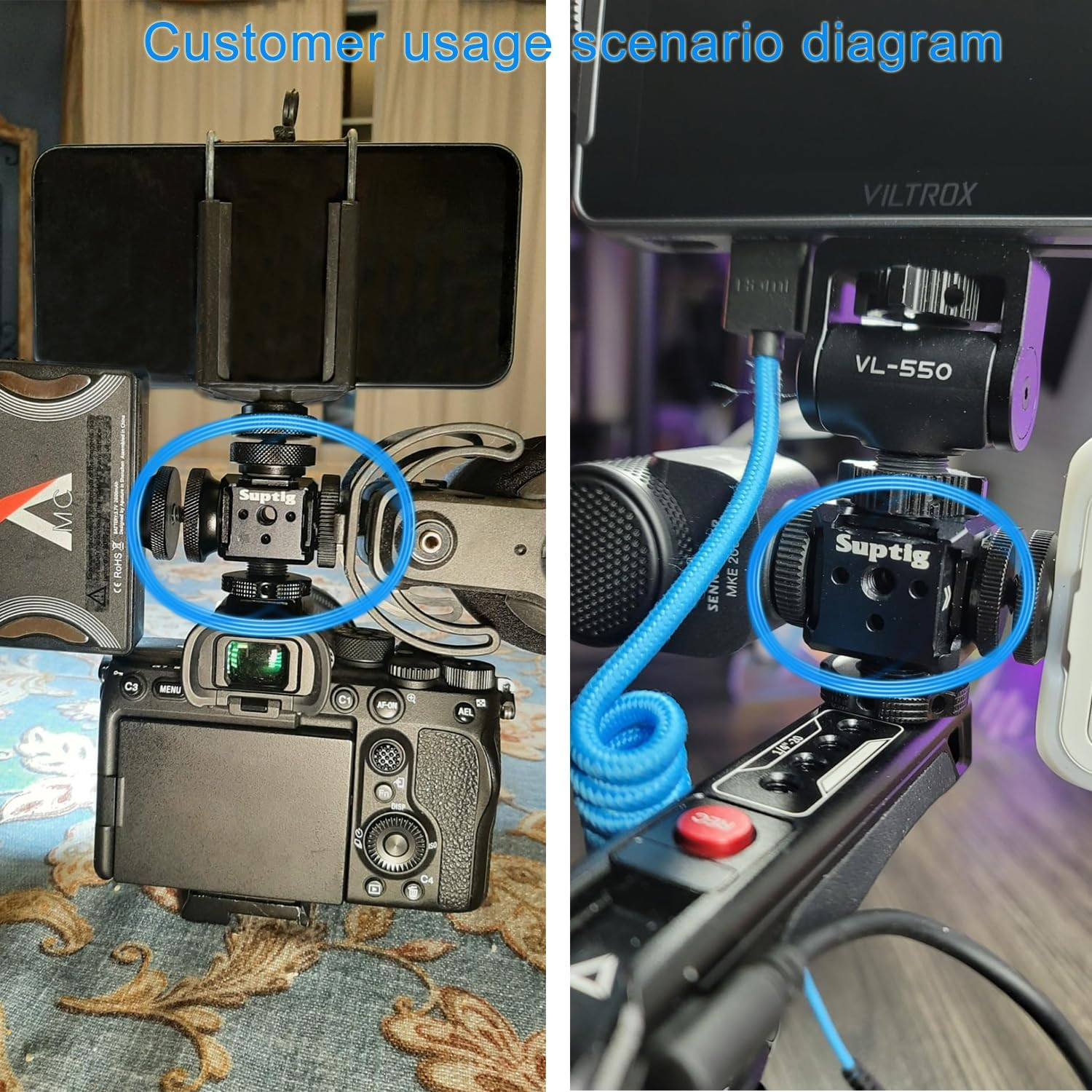3 Port Cold Shoe Mount with 1/4″-20 Thread for Camera Cage Flash LED Monitor Mic