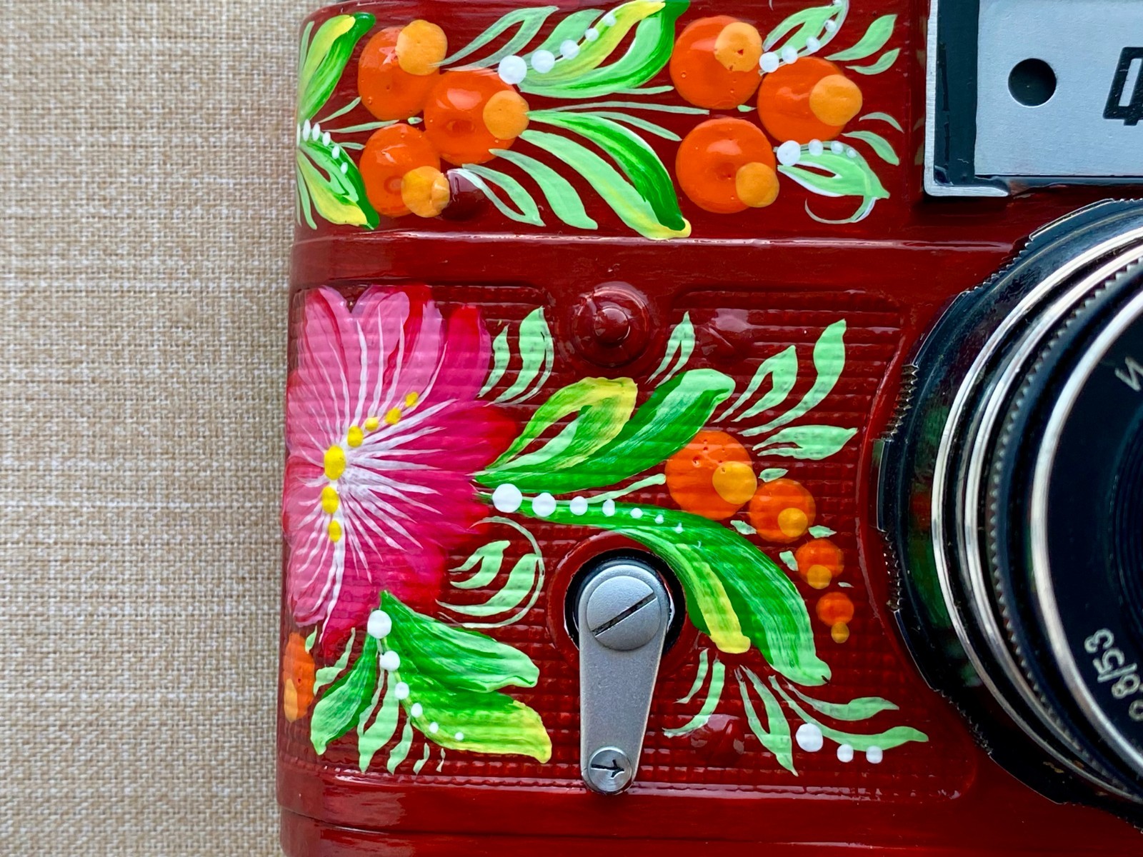 Unique FED-5V Ukrainian Camera | Petrykivka Folk Art | Hand Painted Souvenir