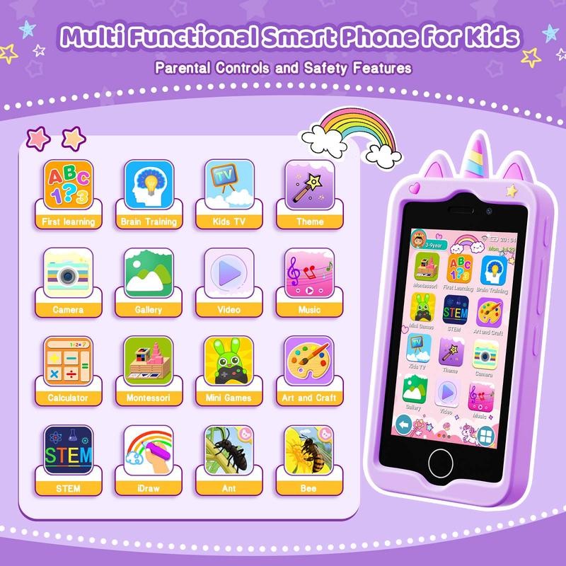 Kids Toy Phone Christmas Gift for 3-10 Years Old Toddler Smart Phone Blue&purple