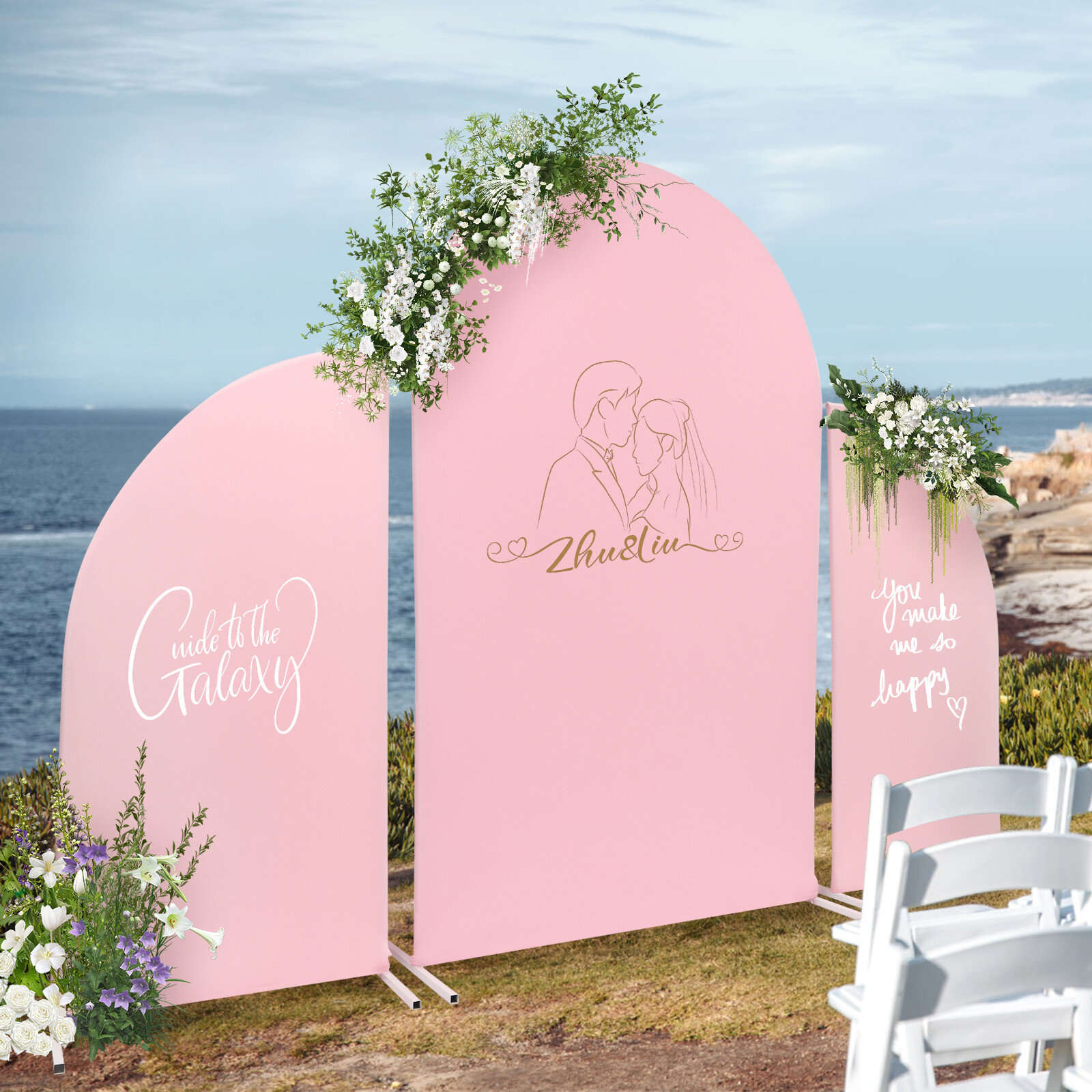 Pink Wedding Arch Cover & White Wedding Arch Backdrop Stand Set Party Ceremony