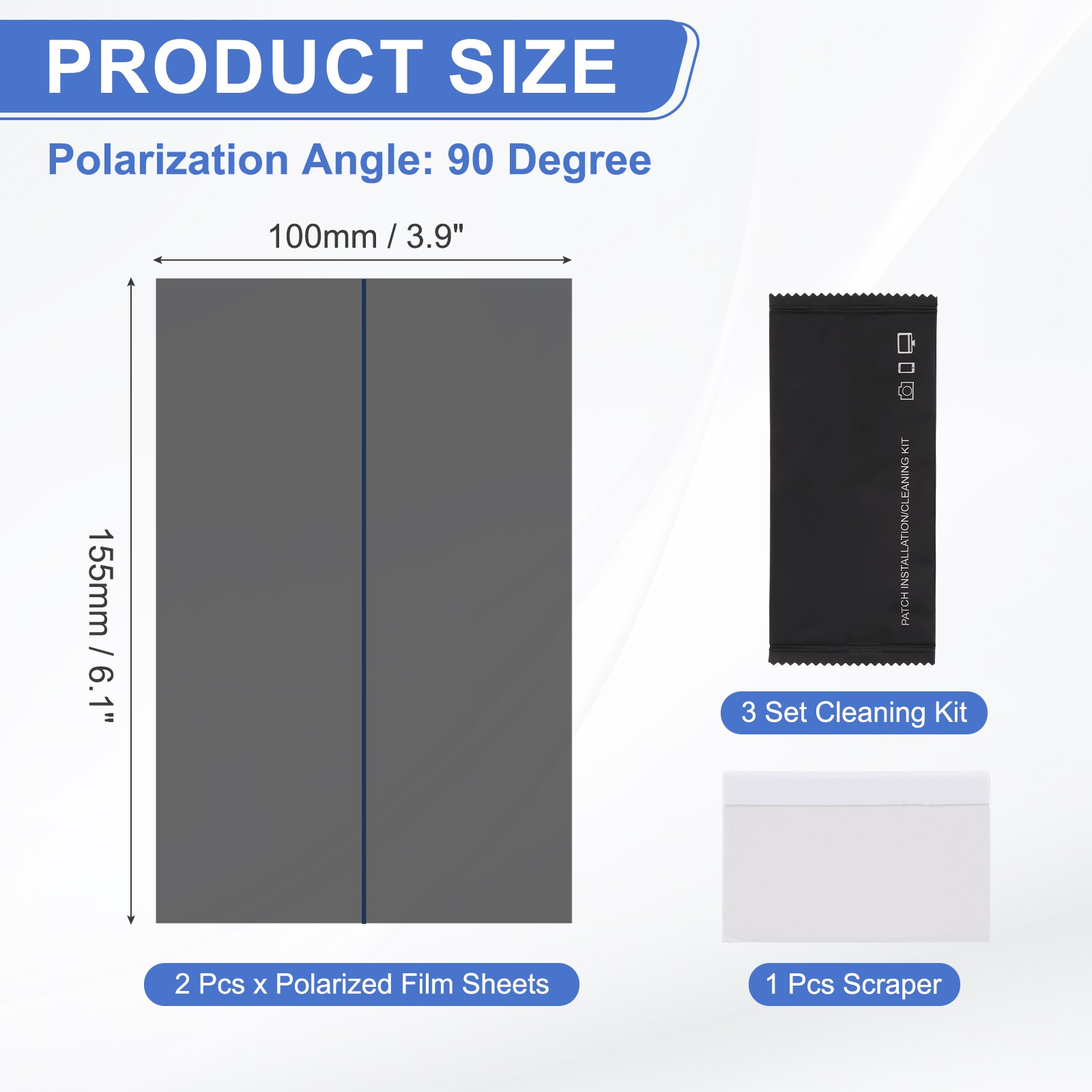 2Set 7″ Adhesive Polarized Film with Cleaning Kit, 90 Degree