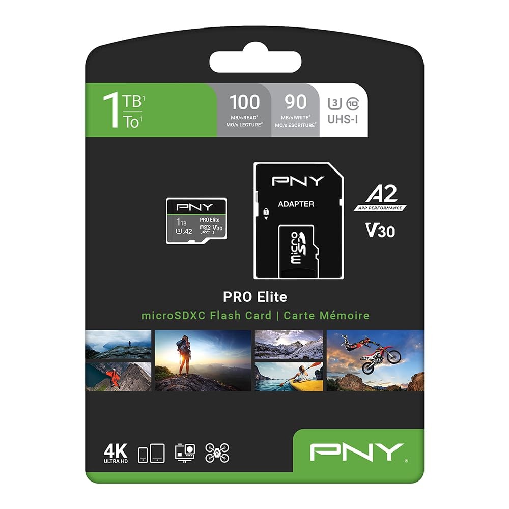 PNY 1TB PRO Elite Class 10 U3 V30 microSDXC Flash Memory Card 1TB, Multicolor