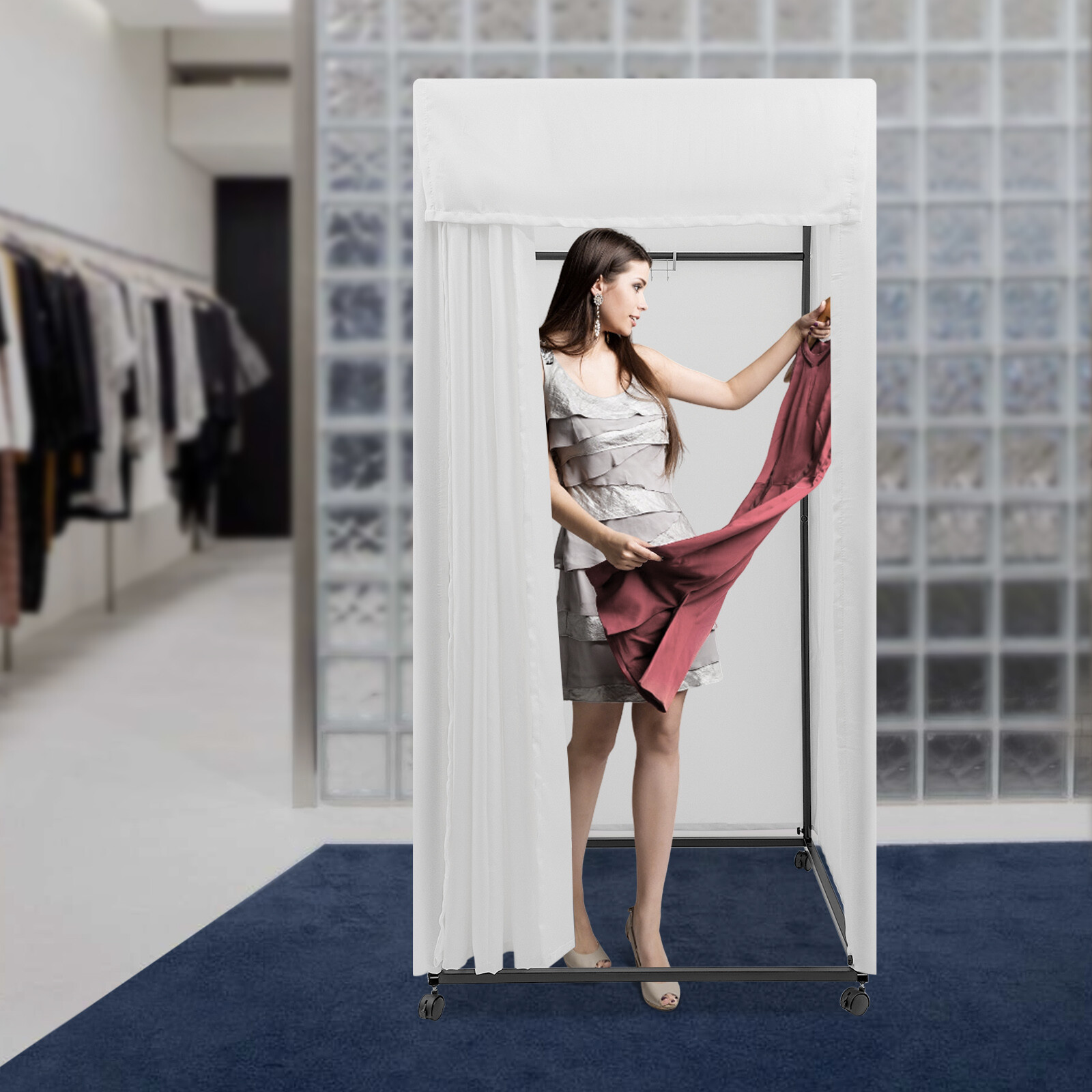 Portable Fitting Room Movable Freestanding Dressing Room W/ 4 Universal WheelsUS