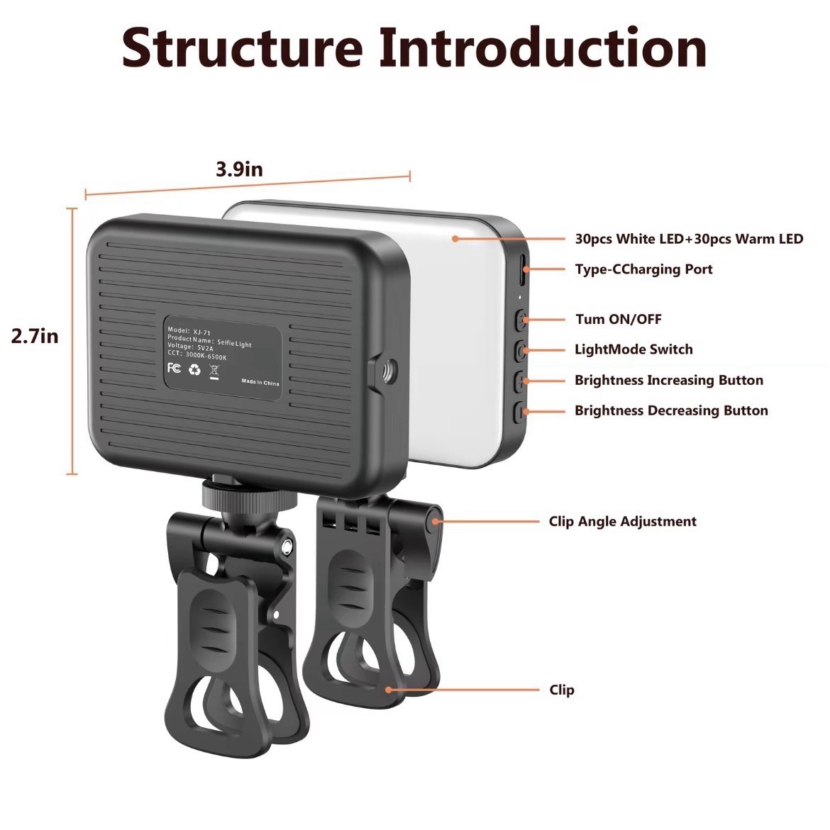 Rechargeable LED Selfie Light Clip On Phone Laptop Tablet Video Conference
