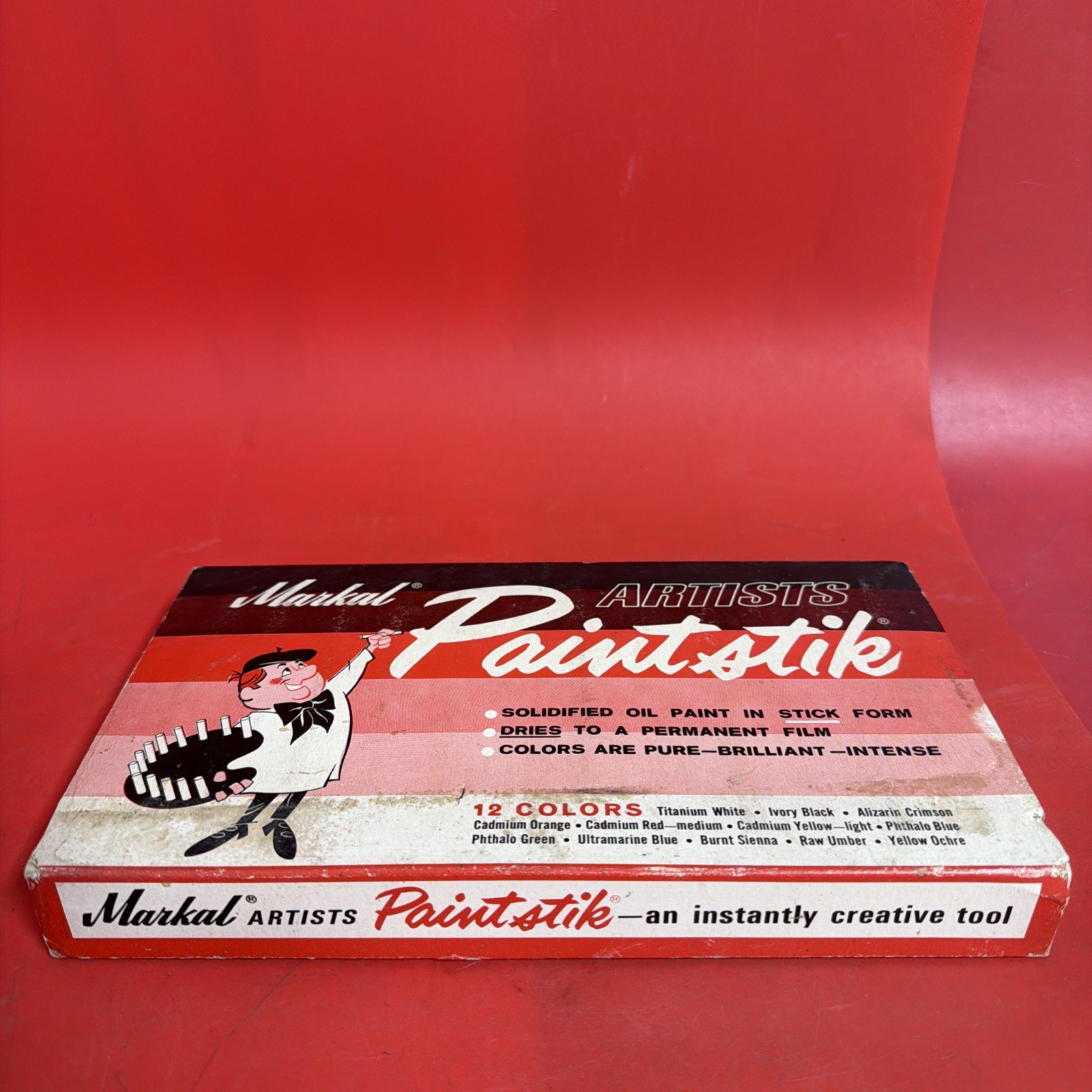 Vintage 1966 Markal Artists Paintstik AP-100 Oil Paint Stick Set 12 Colors