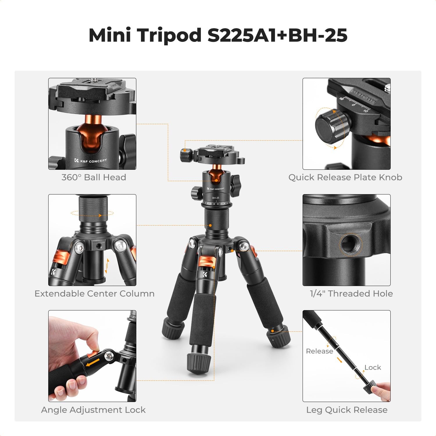 Mini Desktop Tripod, 20.5”/ 52cm Compact Desk Tripod with 360 Degree Ball He…