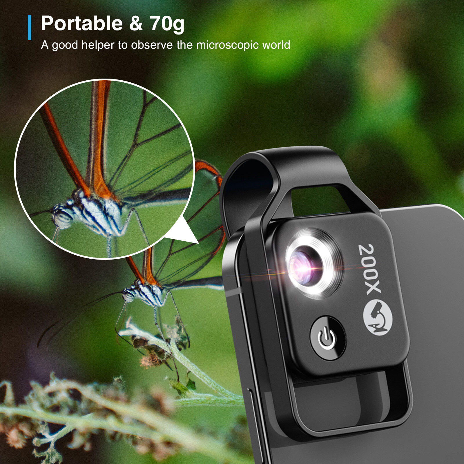 200X Microscope W/ CPL Lens Led Light Micro for iPhone Android Cell Phone School