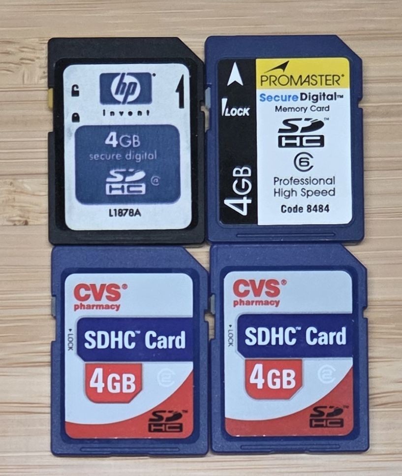 Lot of 4 4GB SD Cards HP Promaster CVS