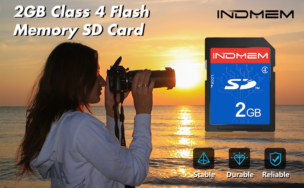 INDMEM Genuine 2 Pack SD Card 2GB Class 4 Flash Memory 2G SLC Stanard Secure 2PC