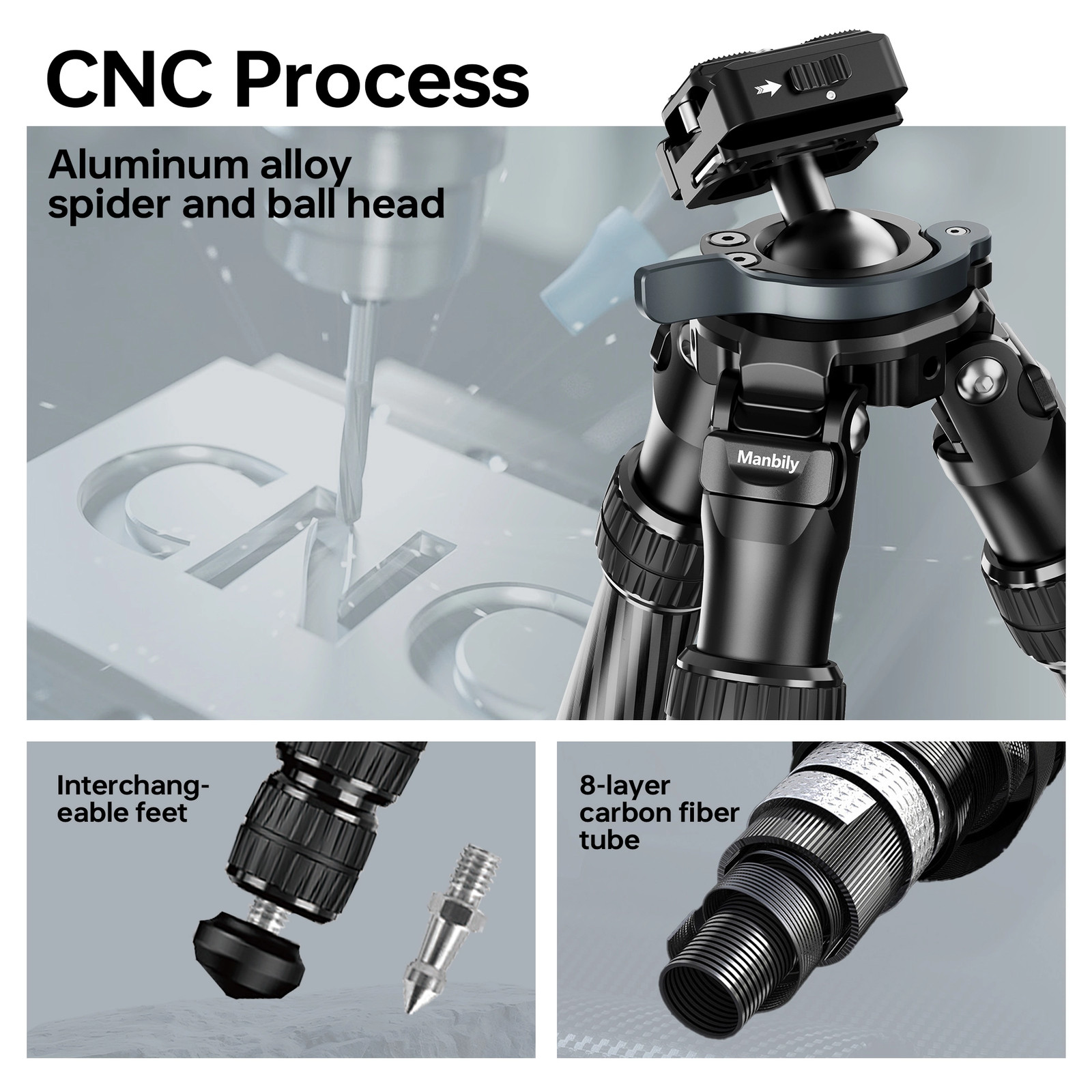 Manbily Carbon Fiber Hunting Tripod Lever Lock Design 38mm Integrated Head US