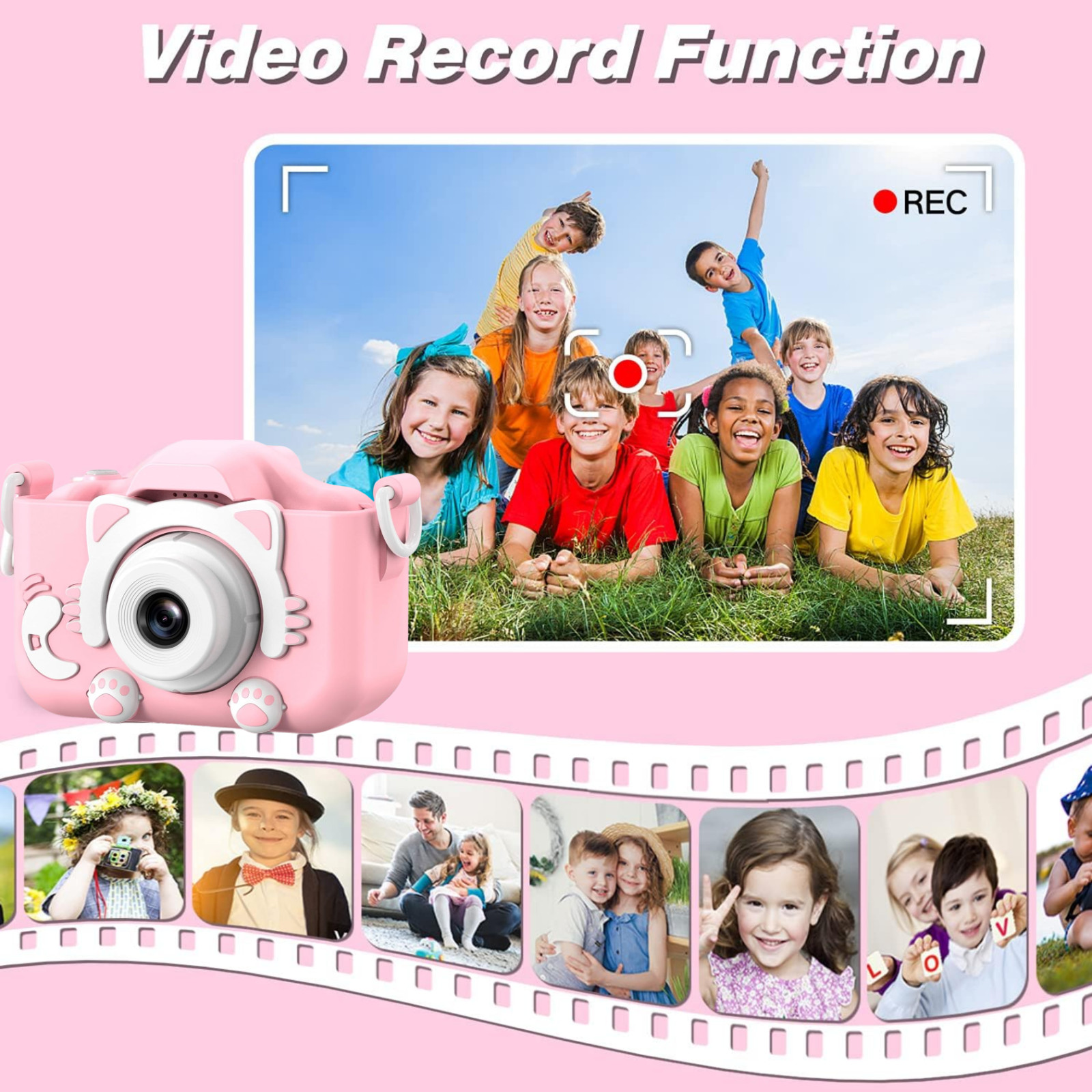 Kids Camera Digital Video Toy 3-8 Years HD w/ 64GB SD Card Gift