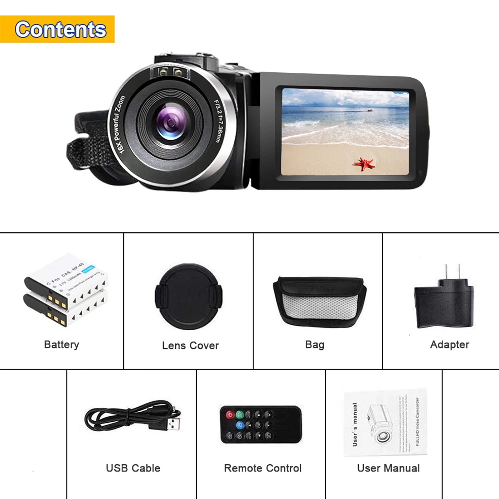 Video Camcorder Full HD 1080P 30FPS 24.0 MP IR Night Vision Vlogging Recorder…