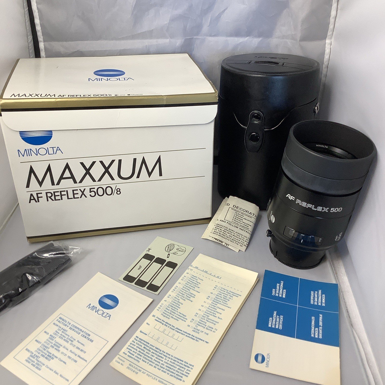 Minolta Maxxum AF Reflex 500mm f/8 Mirror w/ Case And Box And All Paperwork