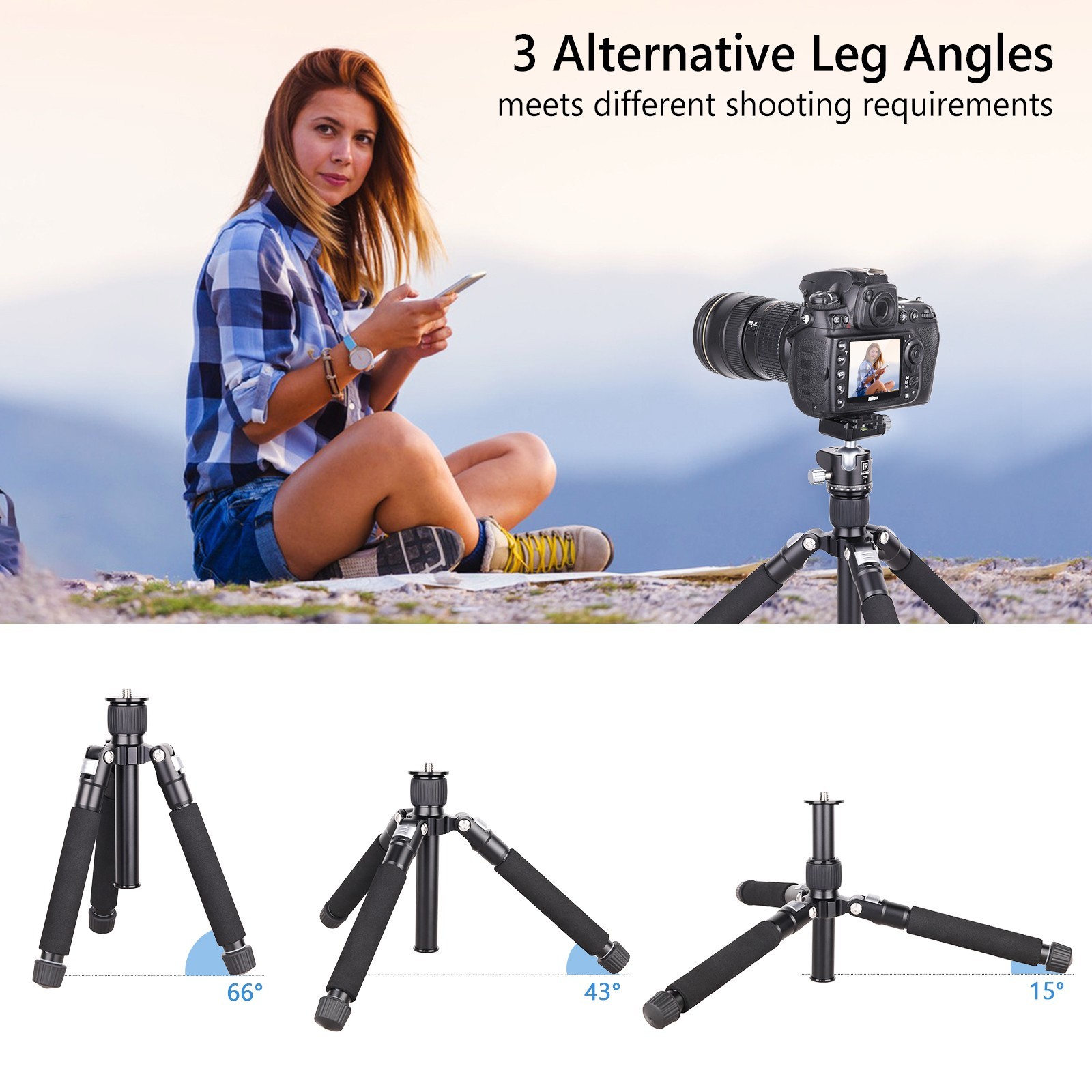 Mini Desktop Tripod Portable Tripod Compact Aluminum Tripod for DSLR Camera