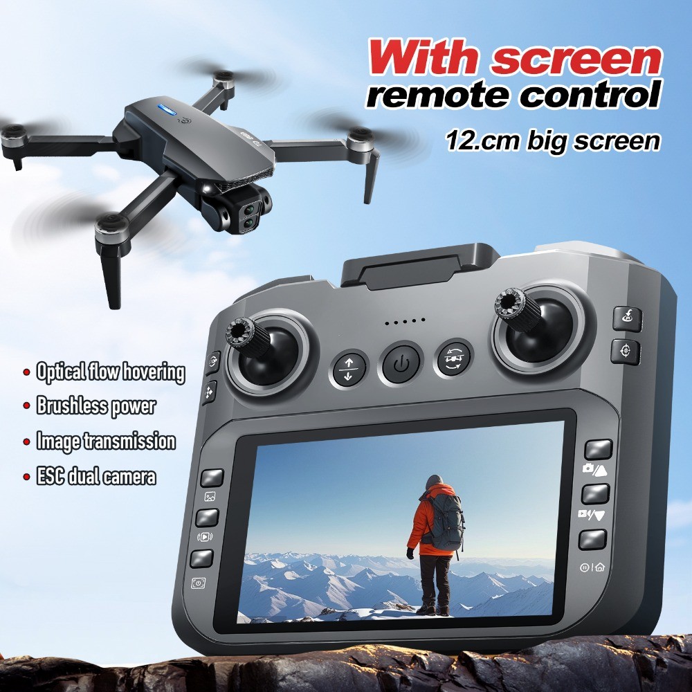 4K Dual Cam Folding Brushless Drone,Screen RC,Gesture Shoot,2 Batteries