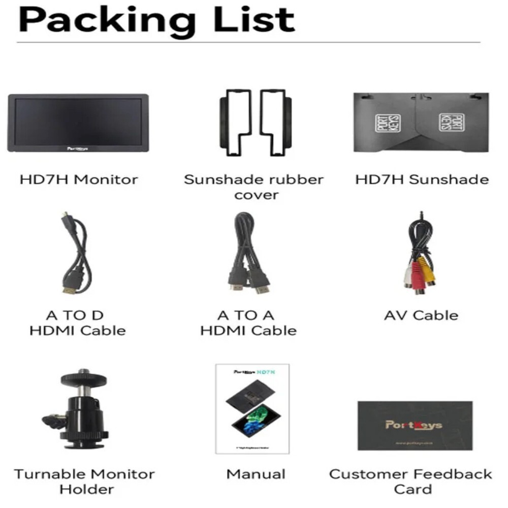 Portkeys HD7H DSLR Camera Field Monitor 7” 1000nit Top Shortcut Keys 1/4 Screw