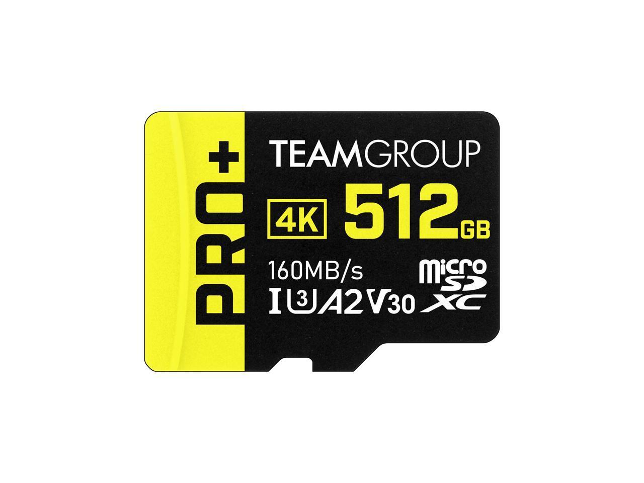 Team 512GB Pro+ microSDHC UHS-I/U3 Class 10 Memory Card with Adapter, compatible