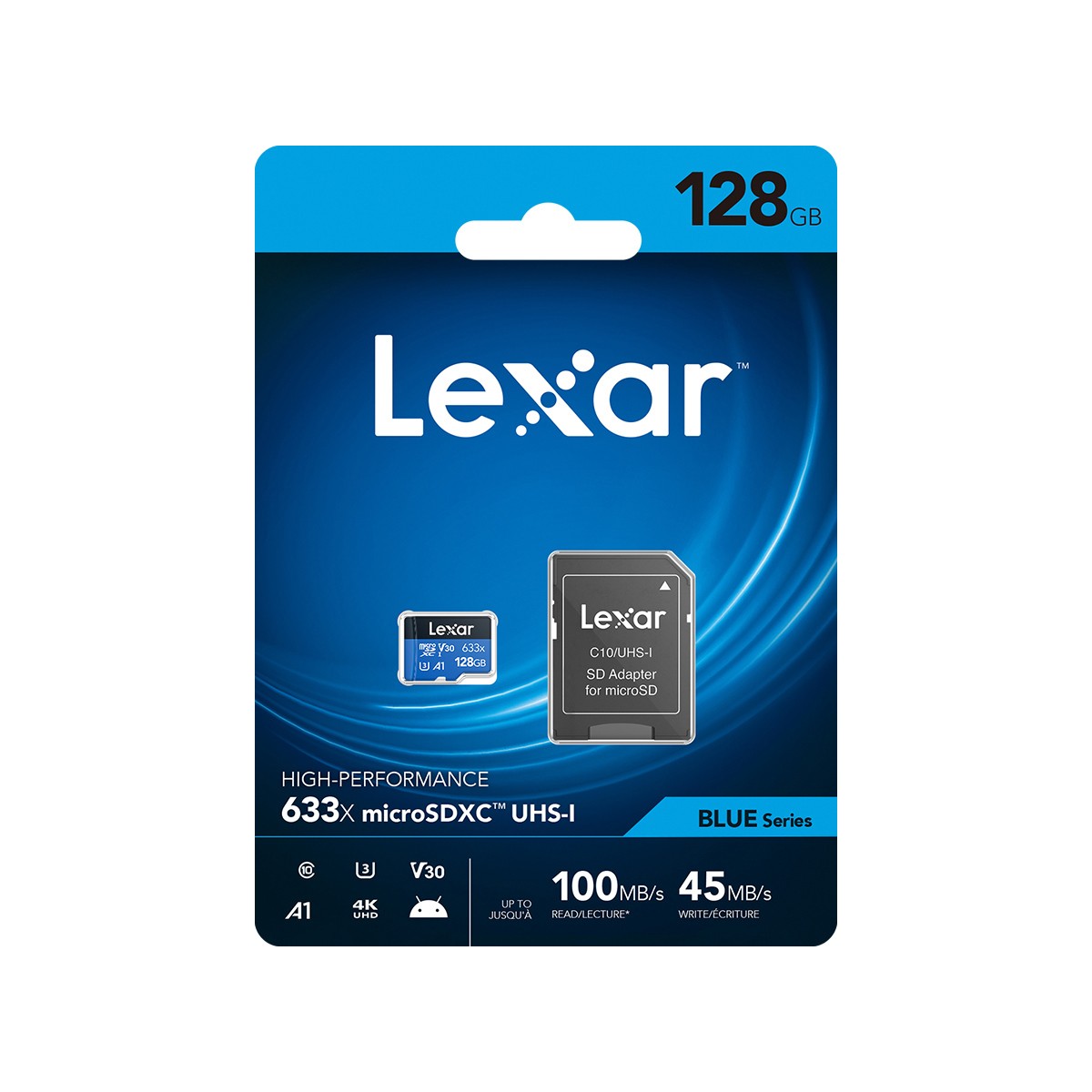 Lexar High-Performance 128GB 633x microSDXC UHS-I U3 Memory Card with SD Adapter