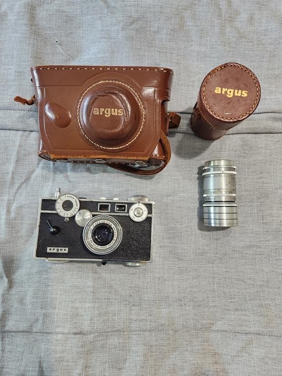 Argus C3 35mm Rangefinder Camera, 50mm 3.5 Cintar Lens and 100mm Telephoto Lens