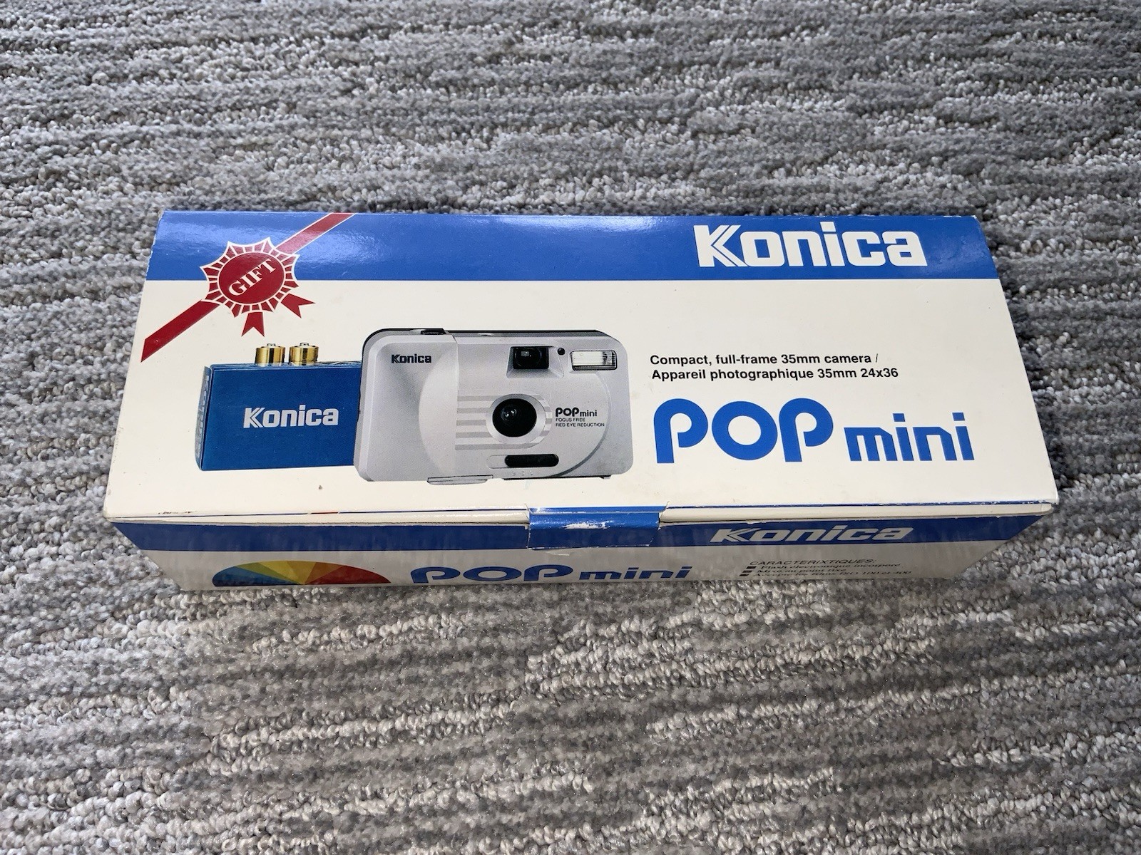 Vintage Konica POP Mini 35mm Compact Camera IN BOX Focus Free Flash Manual Strap