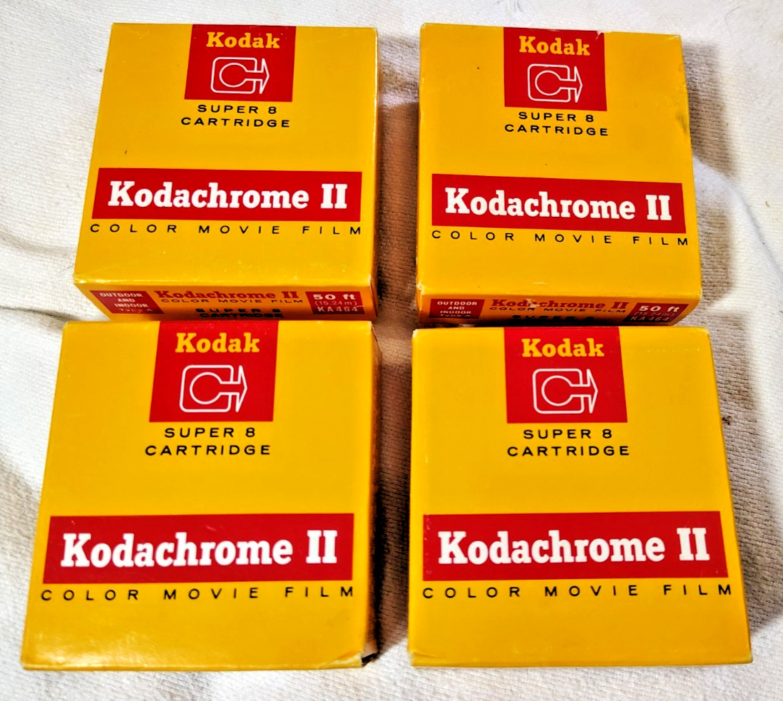 4 KODAK Kodachrome II Type A 50′ SUPER 8 Movie Film Cartridges EXPIRED Mar 1973