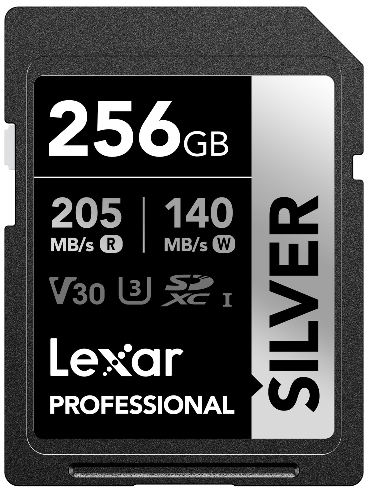 256GB Professional Silver SD Card, UHS-I, C10, U3, V30, 4K, Up to 205/140 MB/…